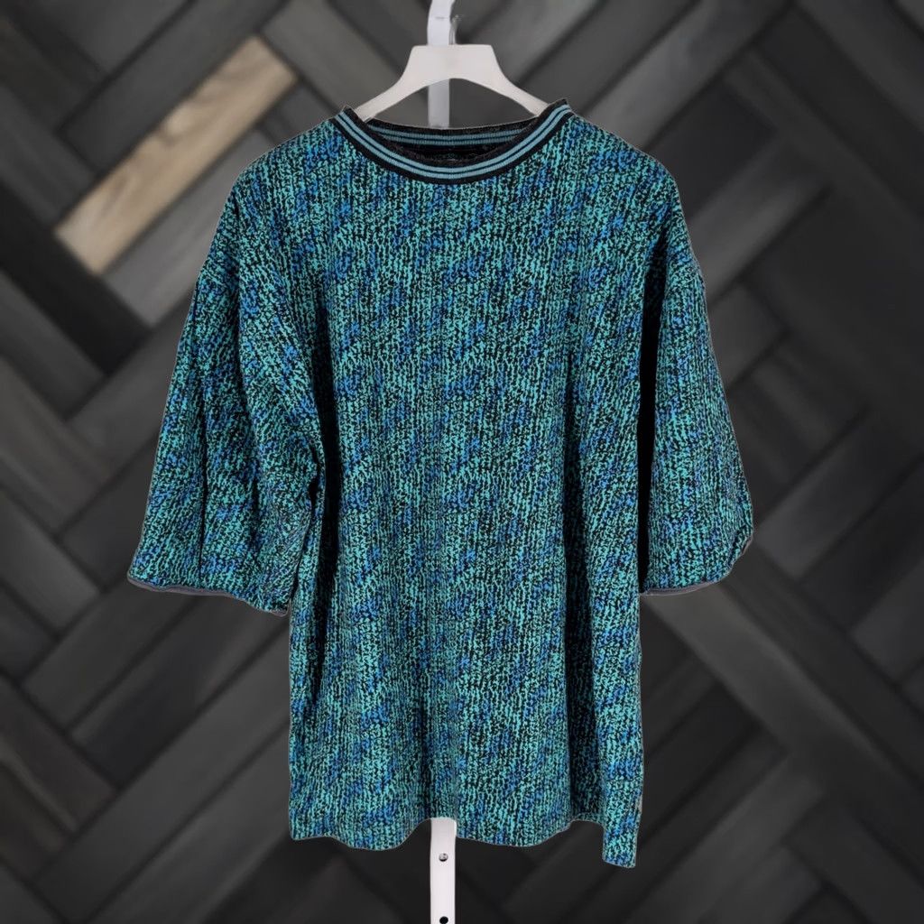 Vintage VINTAGE Gitano Abstract Knit Shirt Teal Blue Geometric Ribbed Collar Medium Unisex 1990s Size M Size US M / EU 48-50 / 2 - 1 Thumbnail