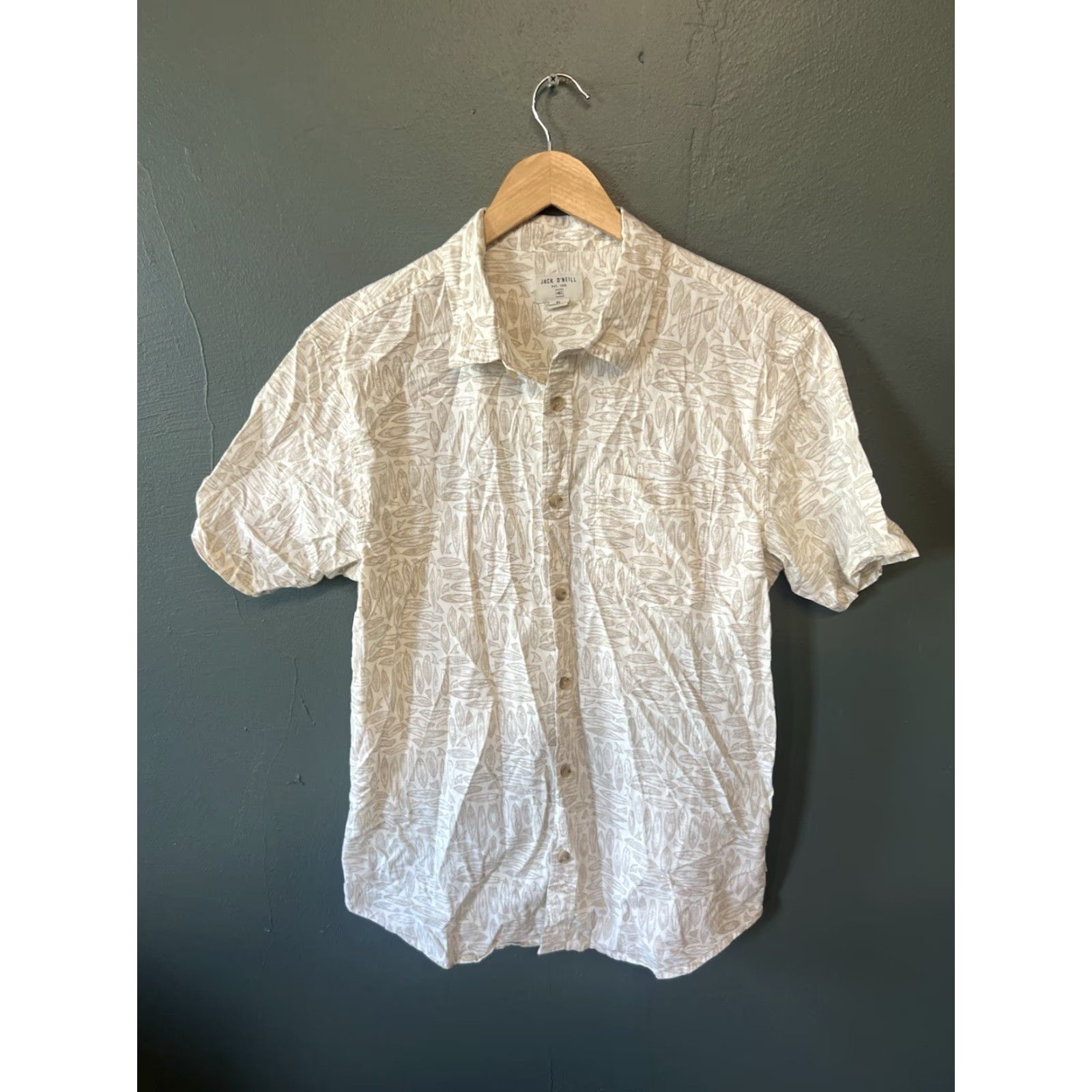 Vintage Jack O'Neill Mens Beige Short Sleeve Button-Up Shirt M Regular Size Medium Surf Board Accessories? Size US M / EU 48-50 / 2 - 2 Thumbnail