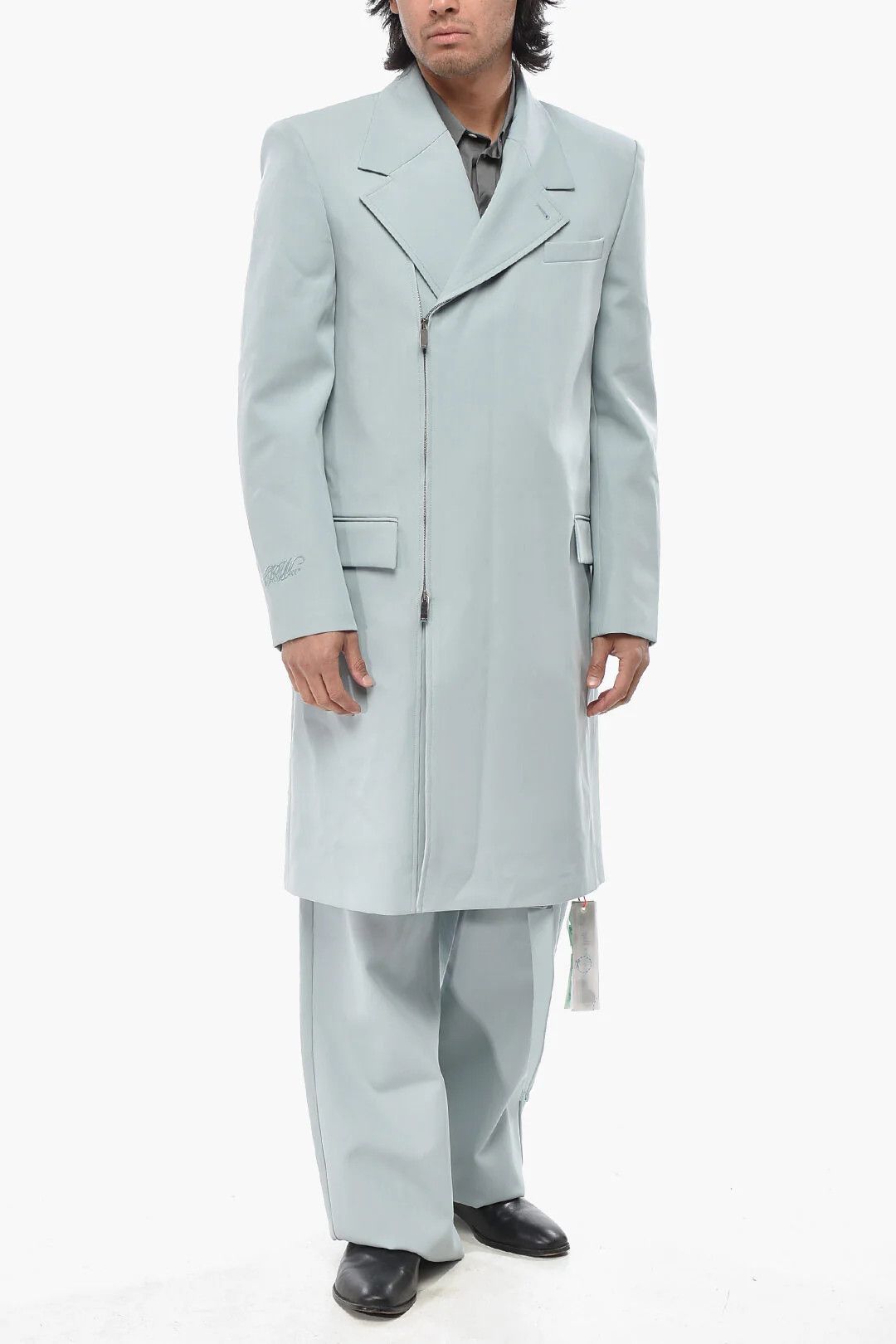 Off-White og1mm0426 Wool-Blend Double-Breasted Coat in Light Blue Size US L / EU 52-54 / 3 - 4 Thumbnail