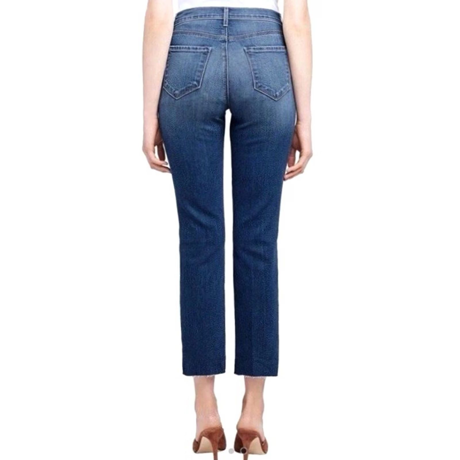 L'AGENCE L'AGENCE Sada High Rise Slim Cropped Jeans Sz 28 Laredo Blue Raw Hem Women's Jeans 5-Pocket Cotton Denim Slim Fit Cropped Inseam 26" Medium Wash Size 28" / US 6 / IT 42 - 2 Thumbnail