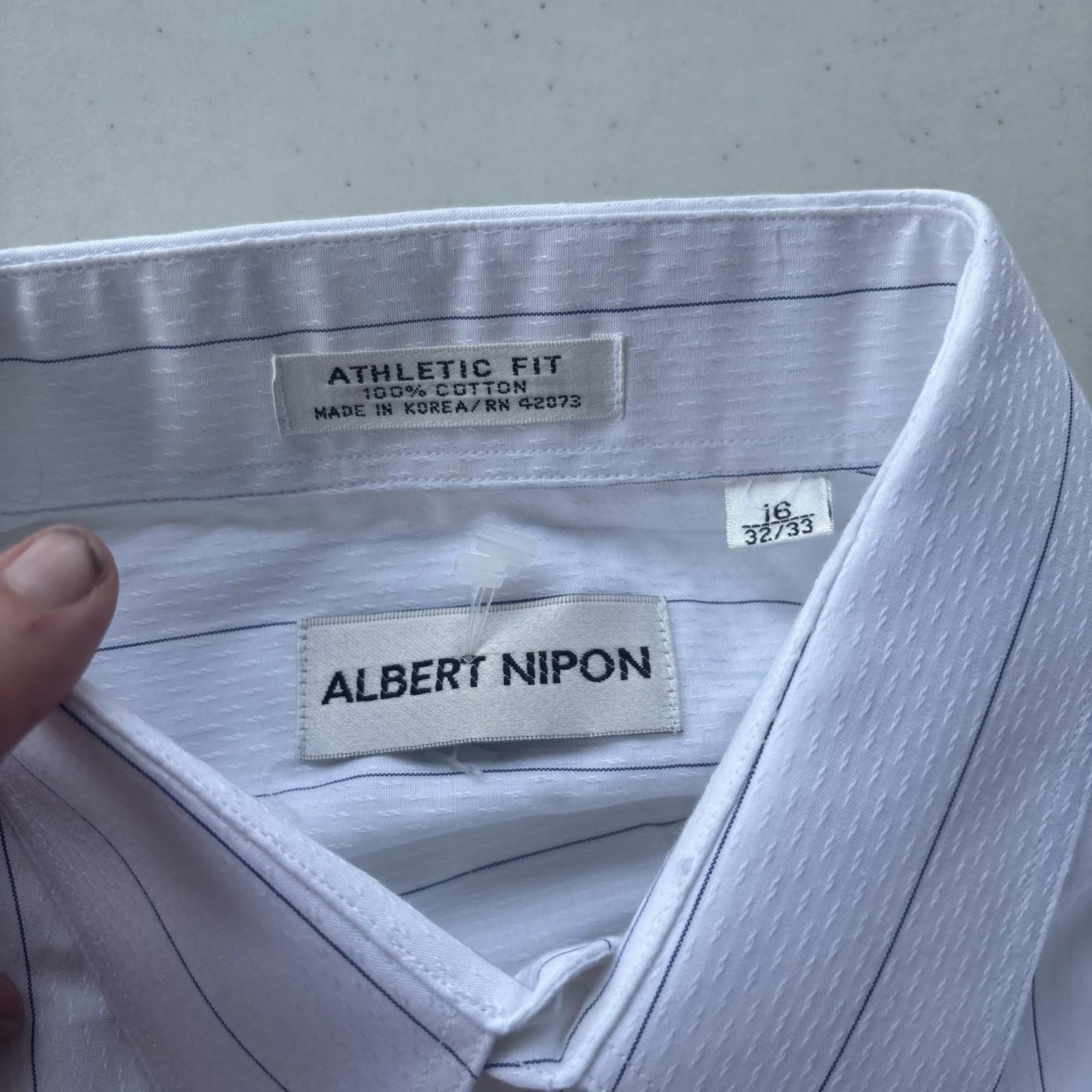 Albert Nipon Men's Albert Nippon Long Sleeve Shirt Size 16 White Striped Size 38R - 2 Thumbnail