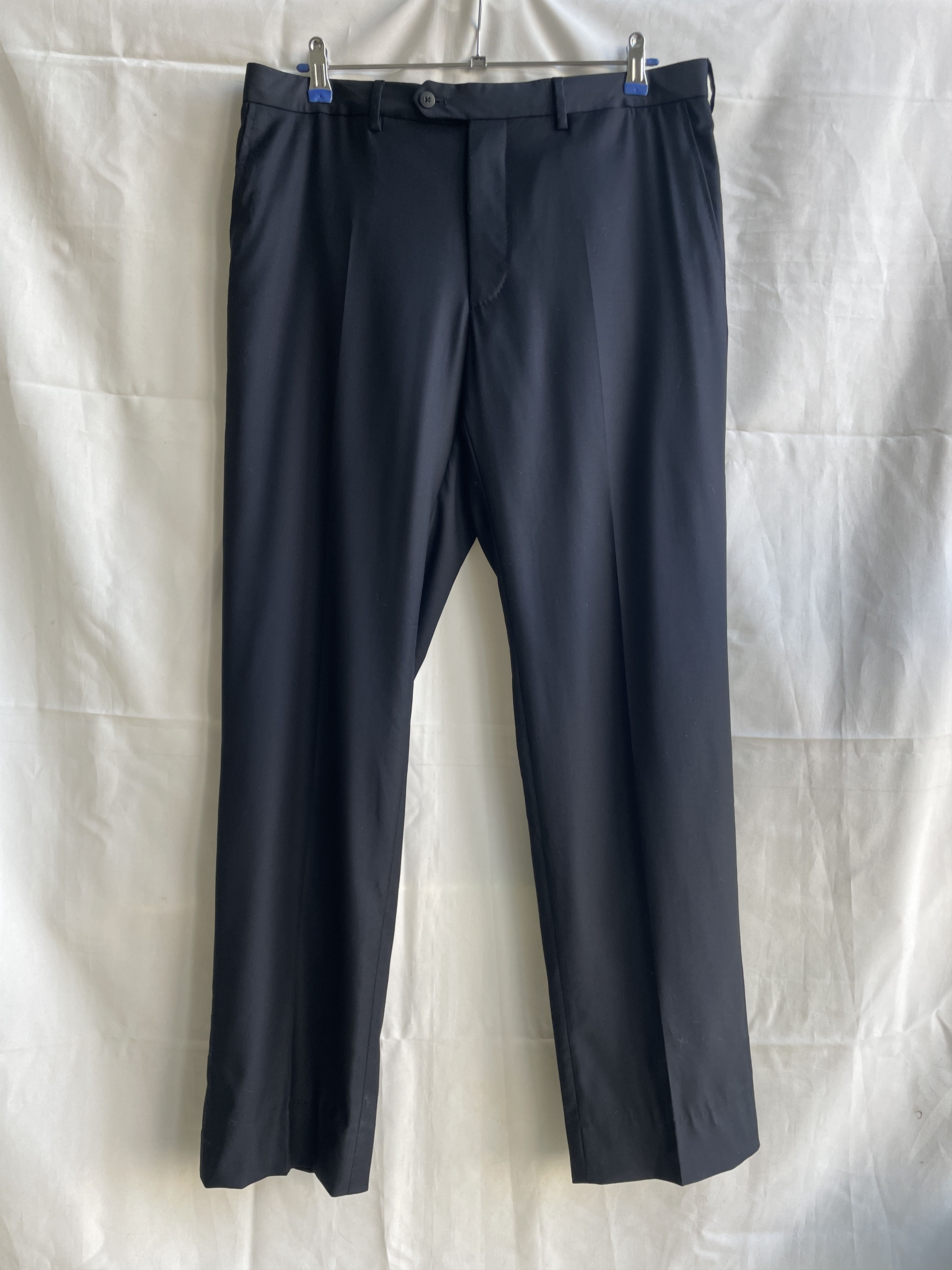 Raffaele Caruso Solid Dark Navy Wool Suit Trousers