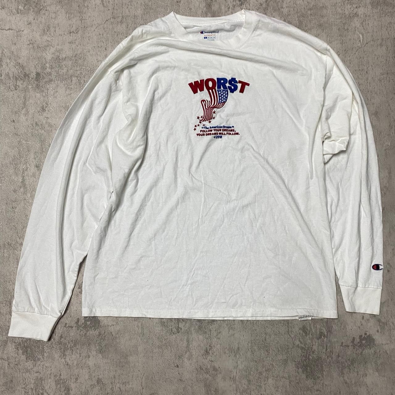 Champion White Champion long sleeve shirt with "worst" Size US XL / EU 56 / 4 - 1 Thumbnail