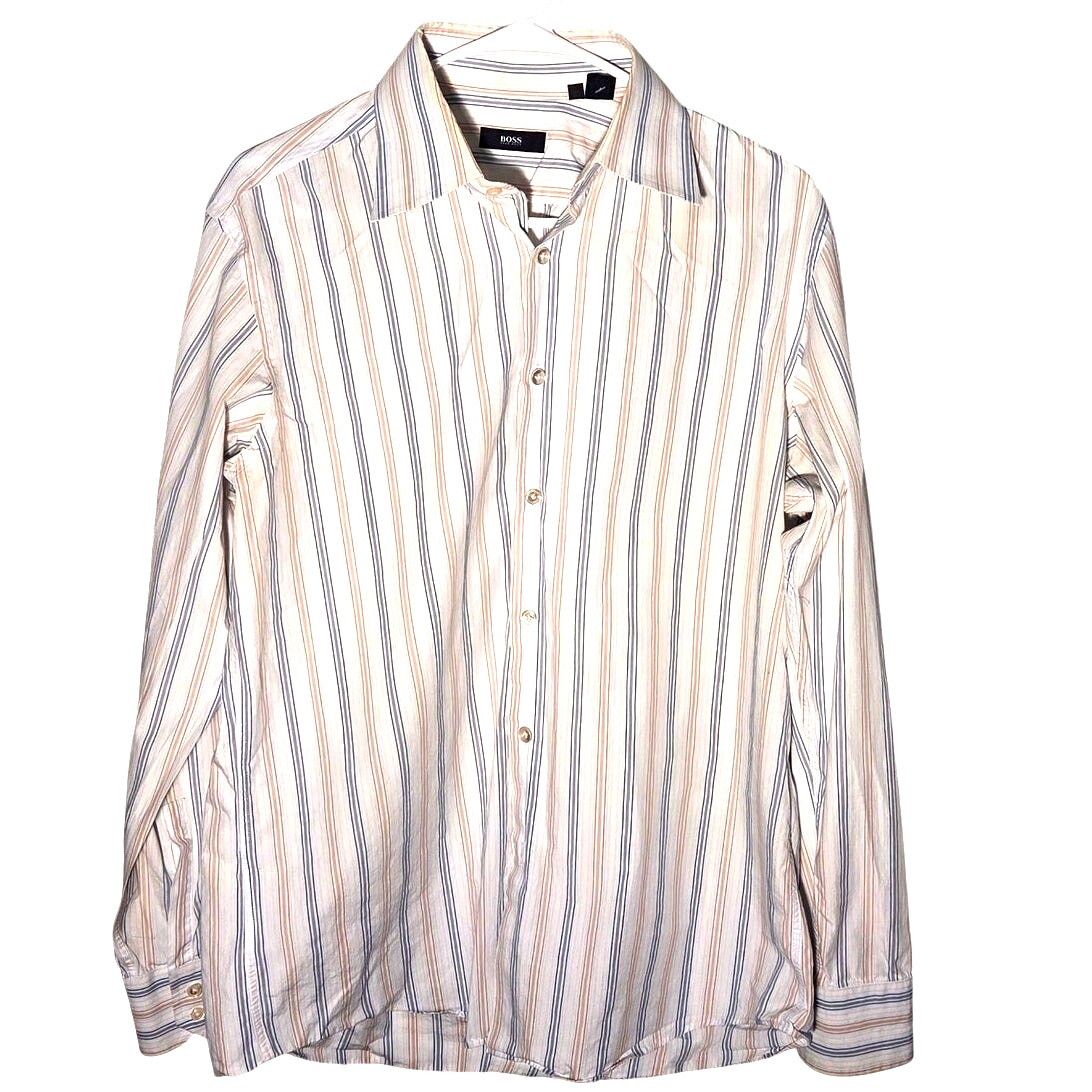 Hugo Boss Hugo Boss Men's White Striped Dress Shirt - Size 16.5/34-35 Size US L / EU 52-54 / 3 - 1 Thumbnail