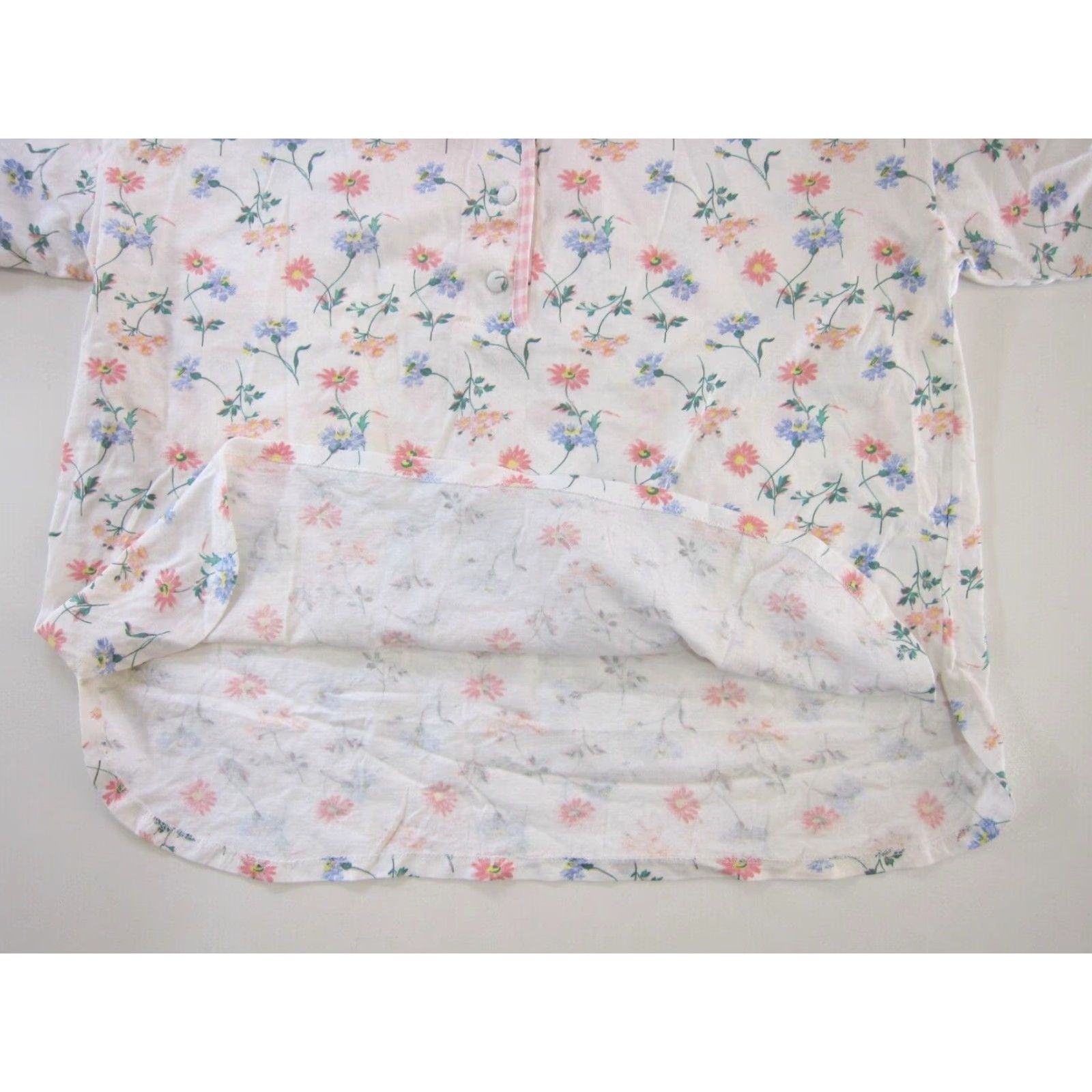 Vintage NWT Maidenform Night Shirt Blouse Short Sleeve Pink Plaid Floral Cotton Large Women Size L / US 10 / IT 46 - 5 Thumbnail