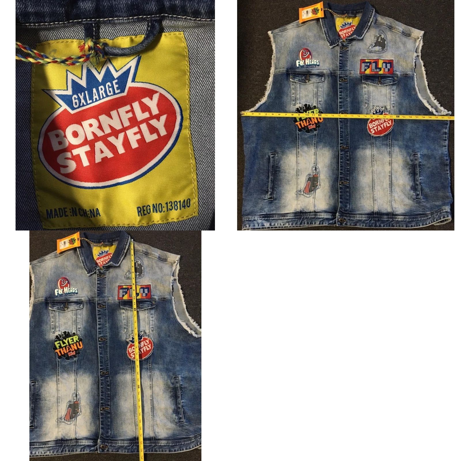 Born VINTAGE Born Fly Faded Distress Candy Denim Vest 6XL Hip Hop NYC Grunge 80s 90s Motorcycle Trucker Streetwear USA Men Blue Vest Size US XXL / EU 58 / 5 - 9 Thumbnail