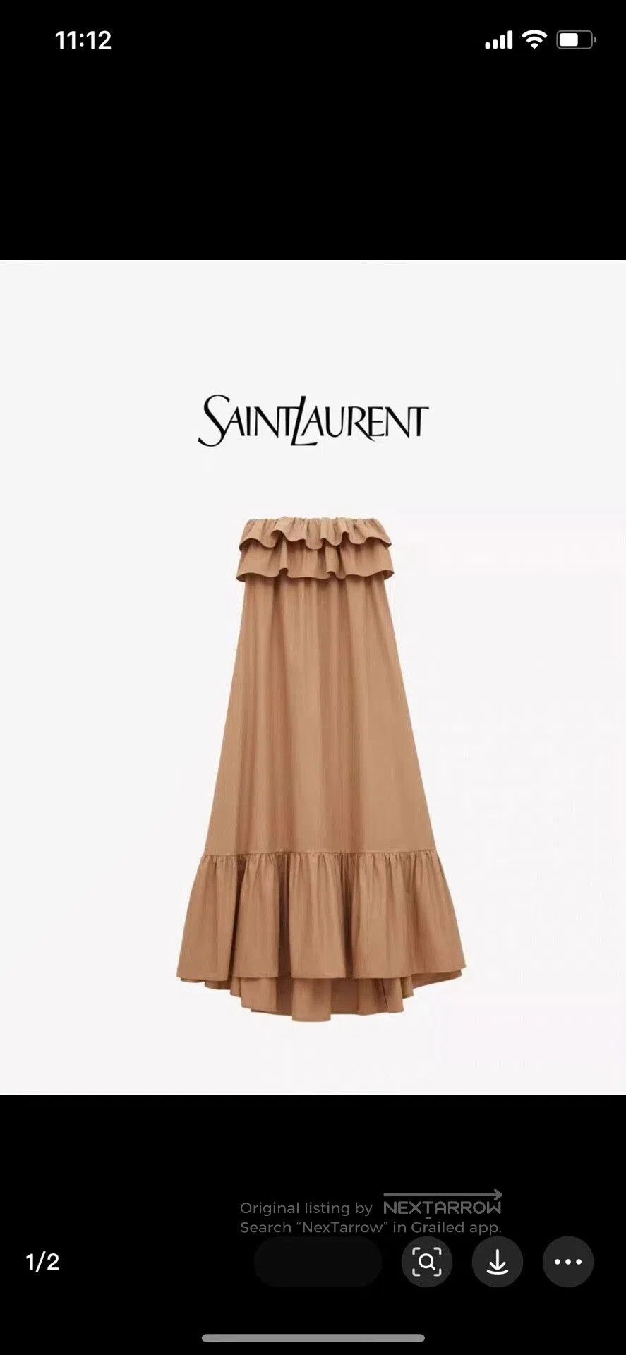Yves Saint Laurent YSL Beige Ruffle Strapless Cotton Dress. Size XS / US 0-2 / IT 36-38 - 3 Thumbnail