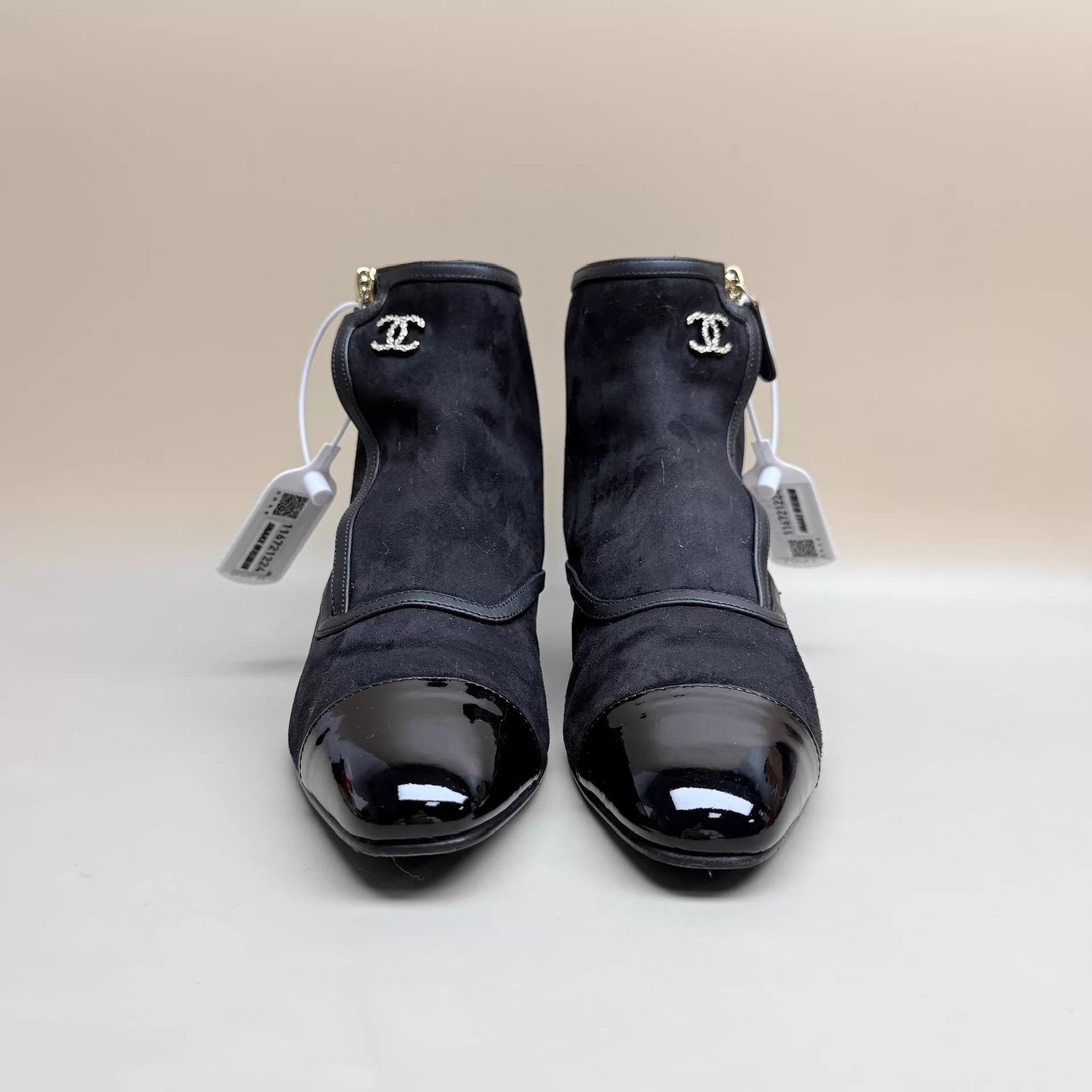 Chanel CHANEL Black Gold CC Suede Short Boots 37 99 New Size US 6.5 / IT 36.5 - 2 Thumbnail