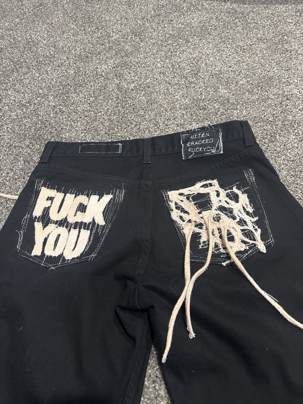 Vintage Black and turn one of one fuck you denim pants Size US 32 / EU 48 - 2 Thumbnail