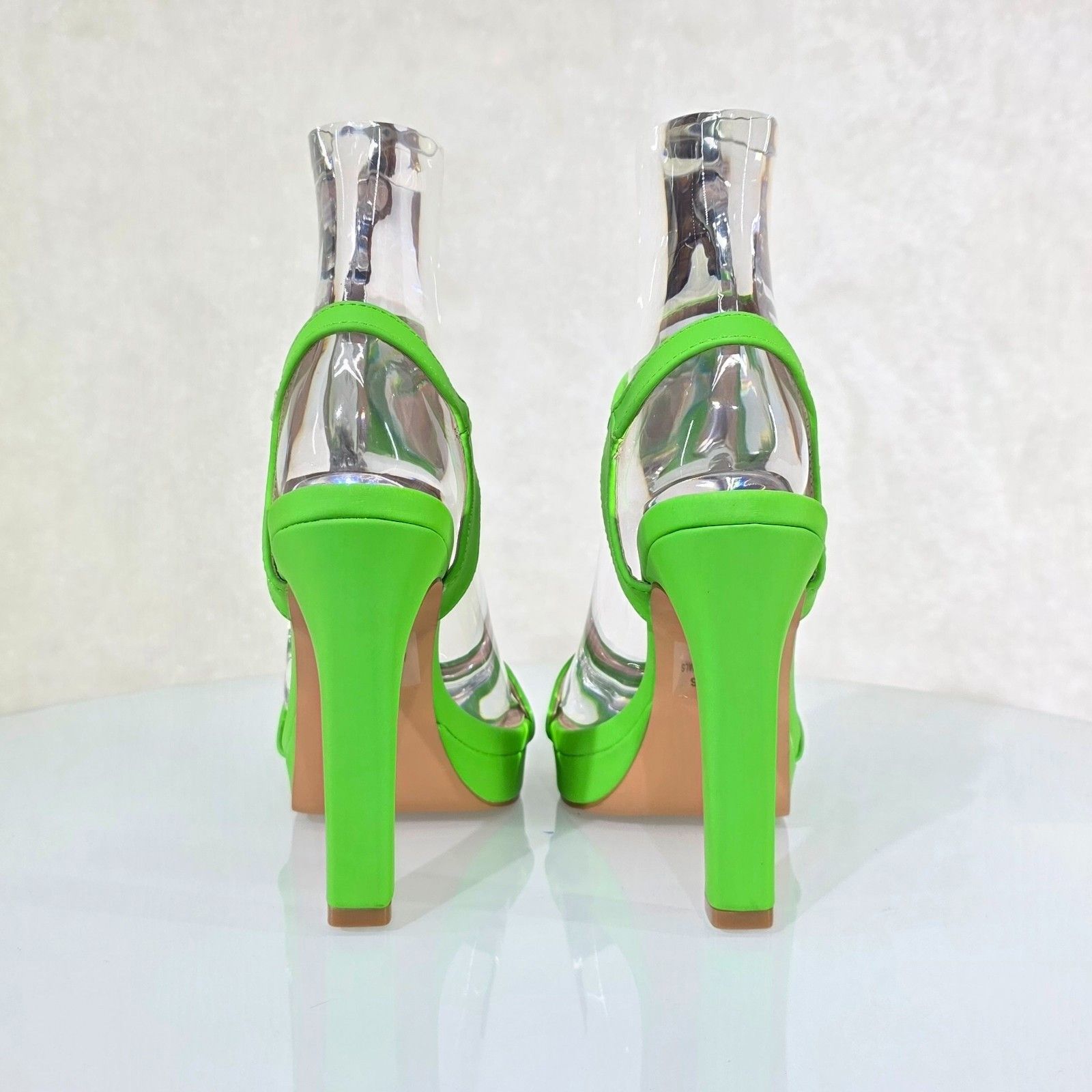 Other Pretty Lime Green Faux Leather High Heels Ankle Strap Open T Size US 6 / IT 36 - 4 Thumbnail