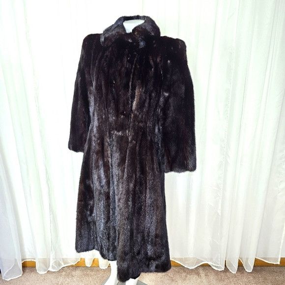 image of Non Signe Unsigned Authentic Real Mink Fur Coat Deep Chocolate Brown Small, Women's