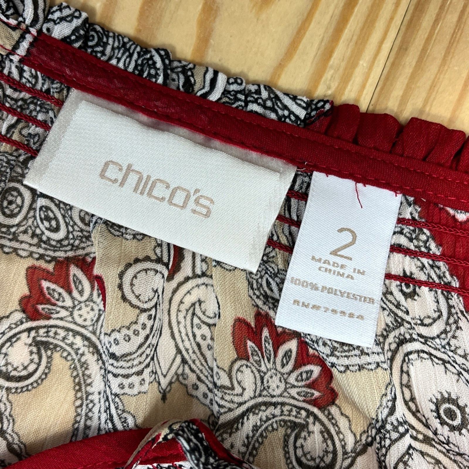 Chicos CHICO's 2 Womens L Blouse Shirt Burgundy Black Tan Size L / US 10 / IT 46 - 5 Thumbnail