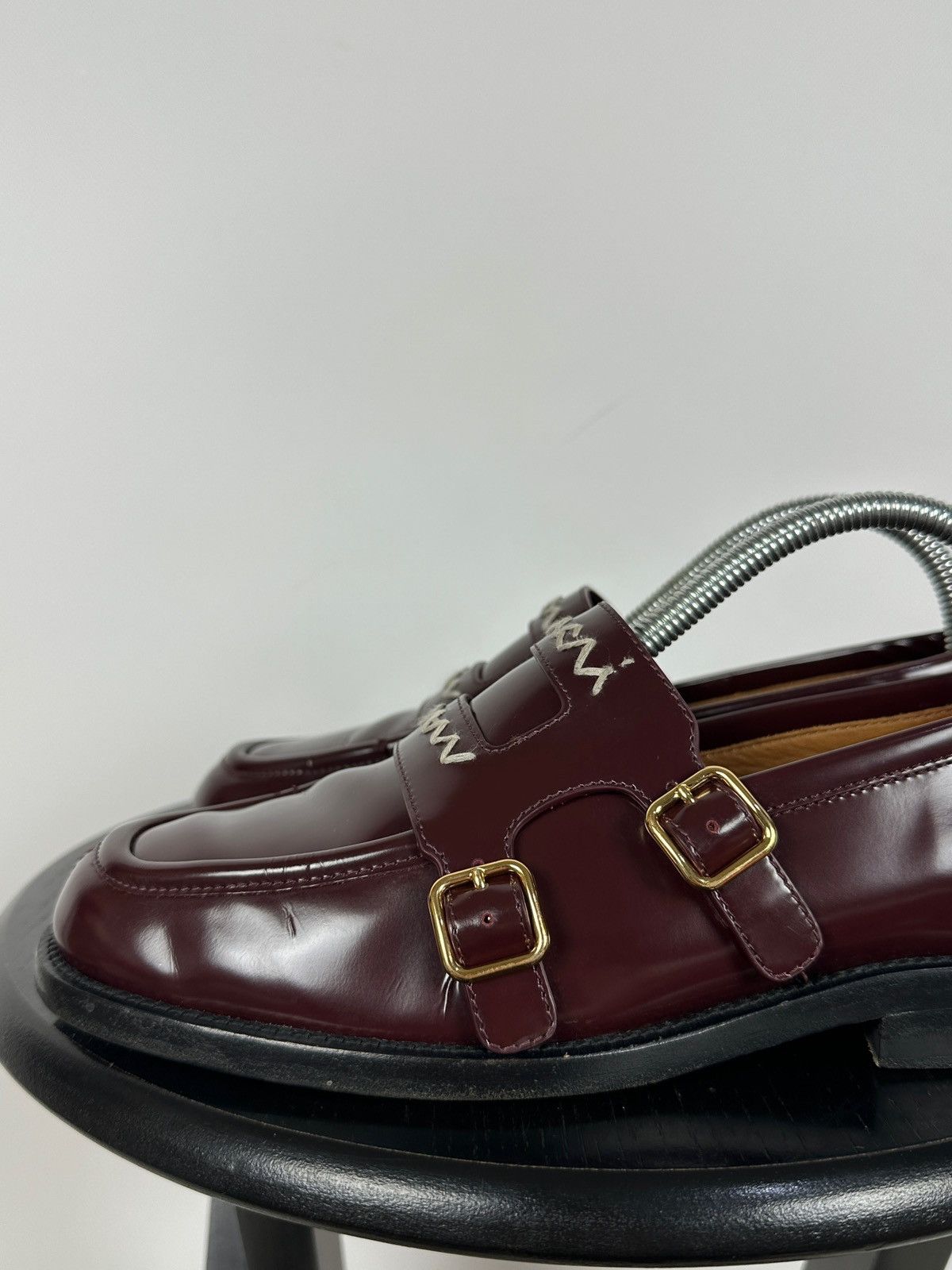 Marni Marni Bambi 3.0 Burgundy Leather Double Monk Strap Loafers Size US 8 / IT 38 - 14 Thumbnail
