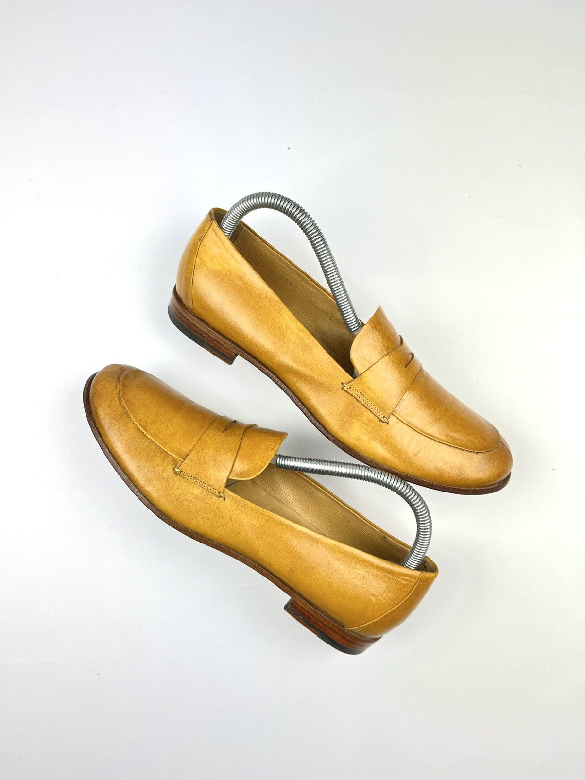 image of Genuine Leather x Giorgio Armani Leather Penny Loafers Formal Shoes Derby in Brown, Women's (Size 9