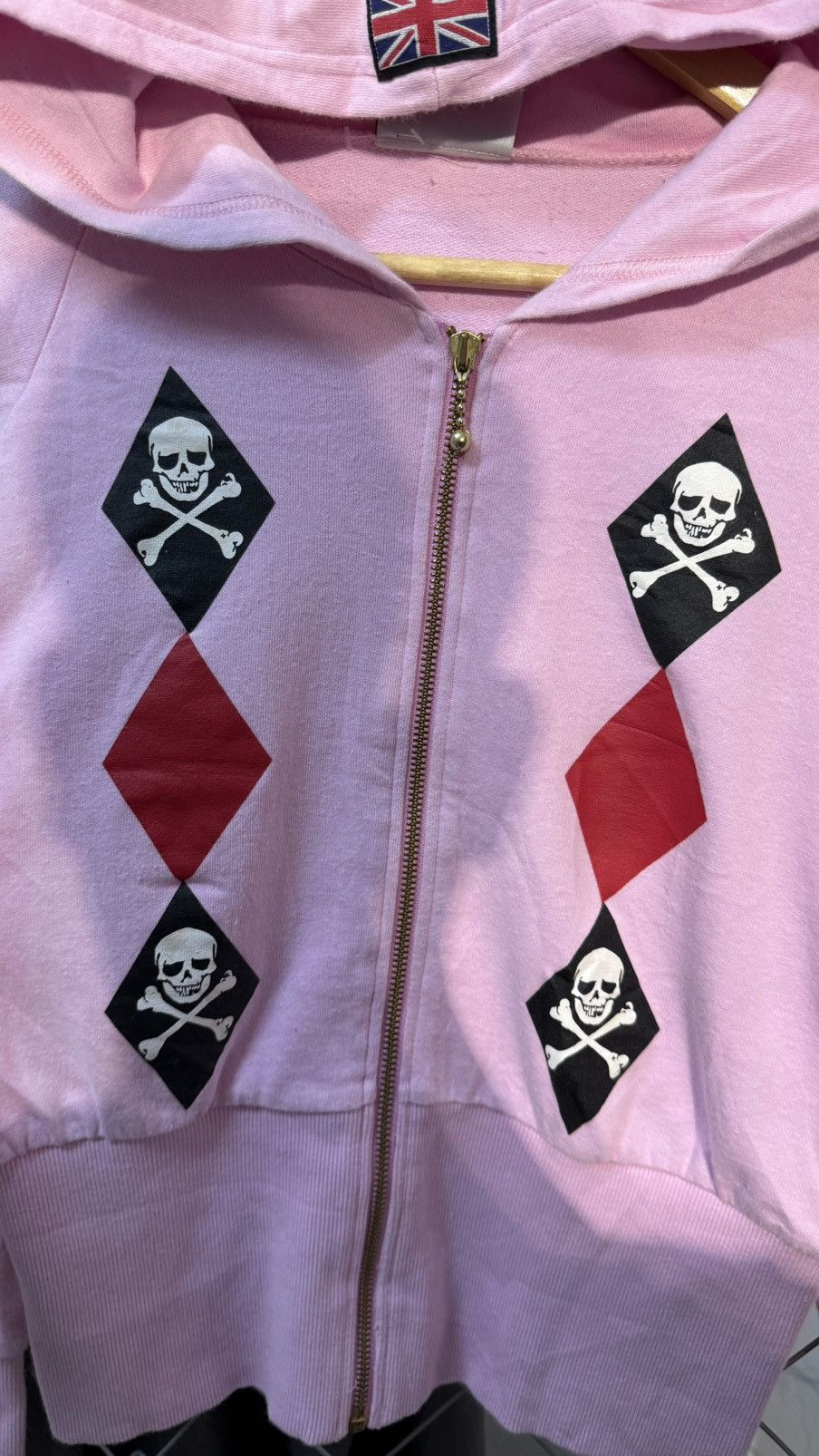 Japanese Brand PUNK SUPER LOVER HOODIE CROP SKULL POKER CARD PINK Size US S / EU 44-46 / 1 - 3 Thumbnail