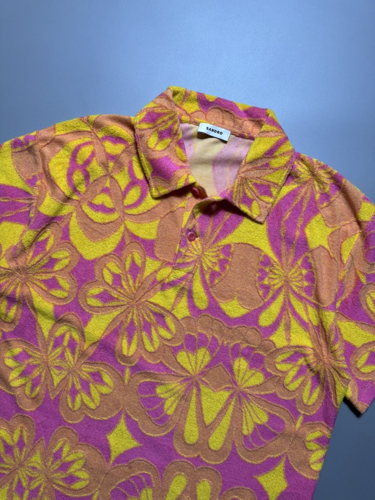Sandro Sandro - Psychedelic print Terry Polo shirt Size US M / EU 48-50 / 2 - 2 Thumbnail