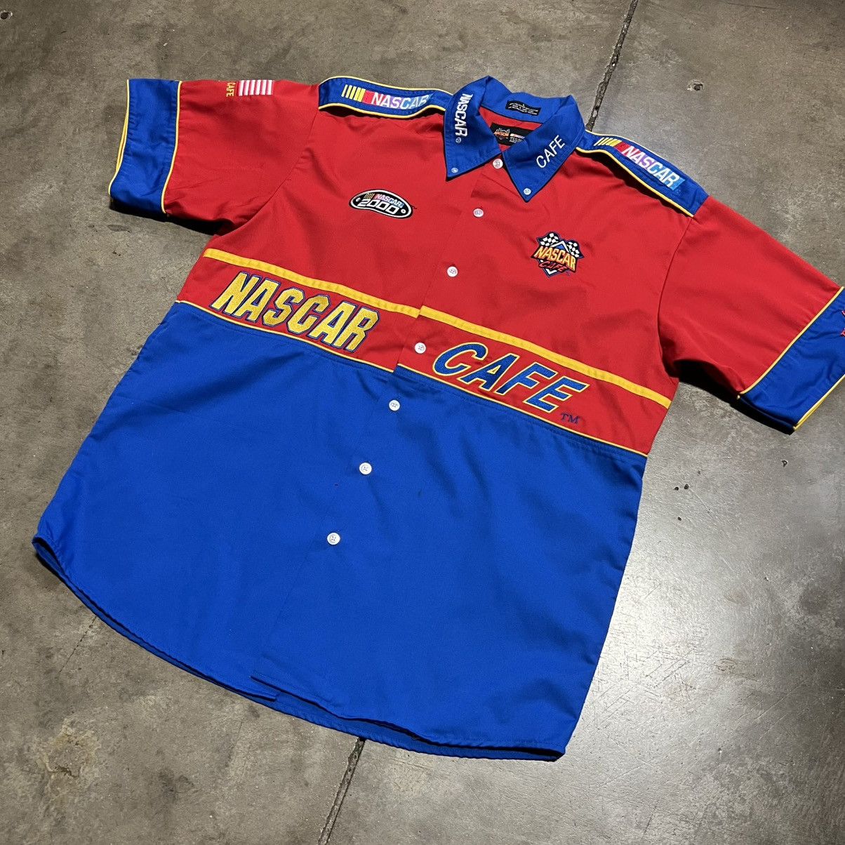 Other Vintage NASCAR Cafe Short Sleeve Button Up Logo Pit Crew Y2K Size US L / EU 52-54 / 3 - 2 Thumbnail