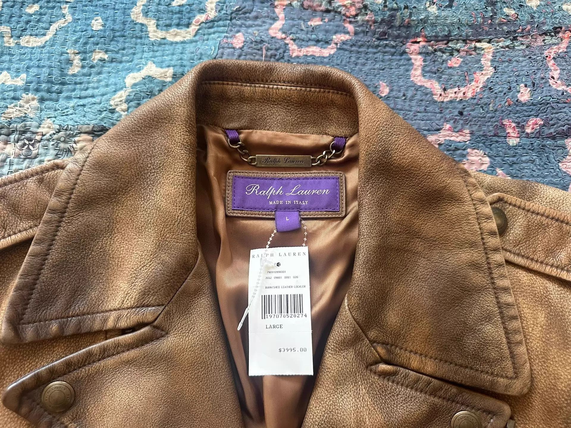 Ralph Lauren RL Purple Label Distressed Zipper Biker Leather Jacket Size US L / EU 52-54 / 3 - 3 Thumbnail