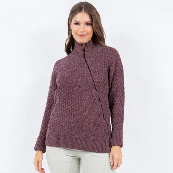Other M. RENA Asymmetrical Zip Up Mock Neck Sweater in Plum Purple Size L / US 10 / IT 46 - 1 Thumbnail