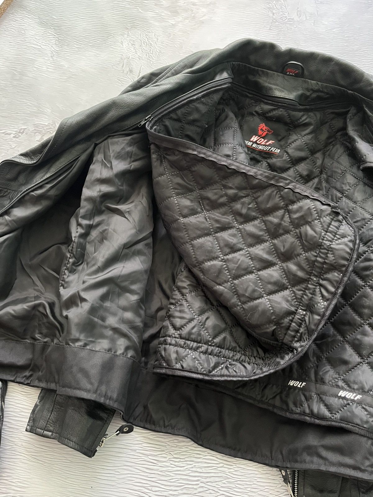 Vintage Wolf Wear Without Fear Vintage Leather Moto Jacket Black Size US XXL / EU 58 / 5 - 13 Thumbnail