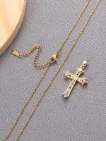 Jewelry × Vintage Retro Punk Stainless Cross Rhinestone Pendant Gold Size ONE SIZE - 3 Thumbnail