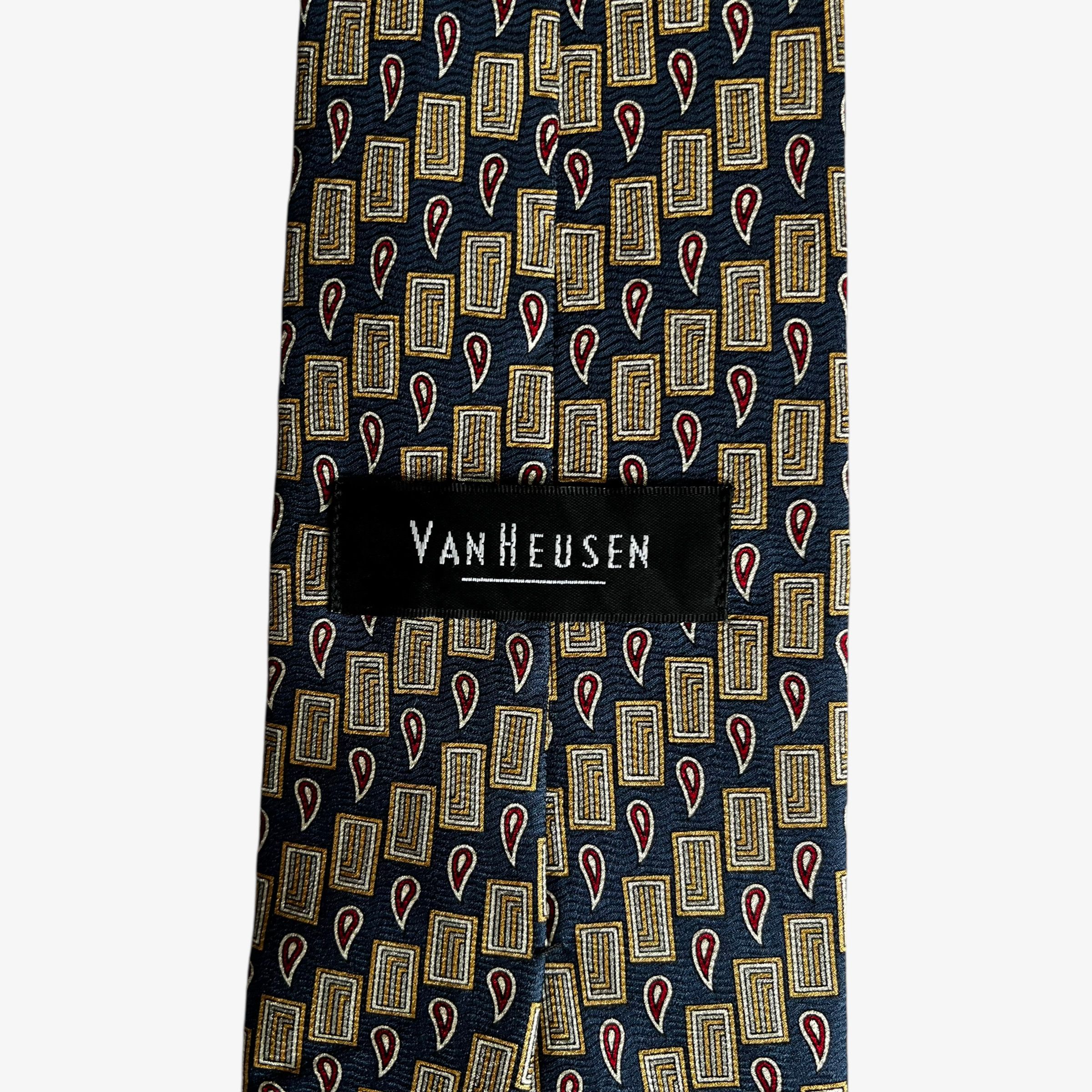 Van Heusen Vintage 90s Van Heusen Geometric Paisley Print Navy Silk Tie Size ONE SIZE - 2 Thumbnail