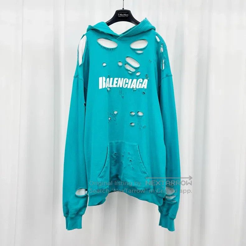 Balenciaga Balenciaga Lake Green Ripped Letter Hoodie Size US XS / EU 42 / 0 - 1 Thumbnail