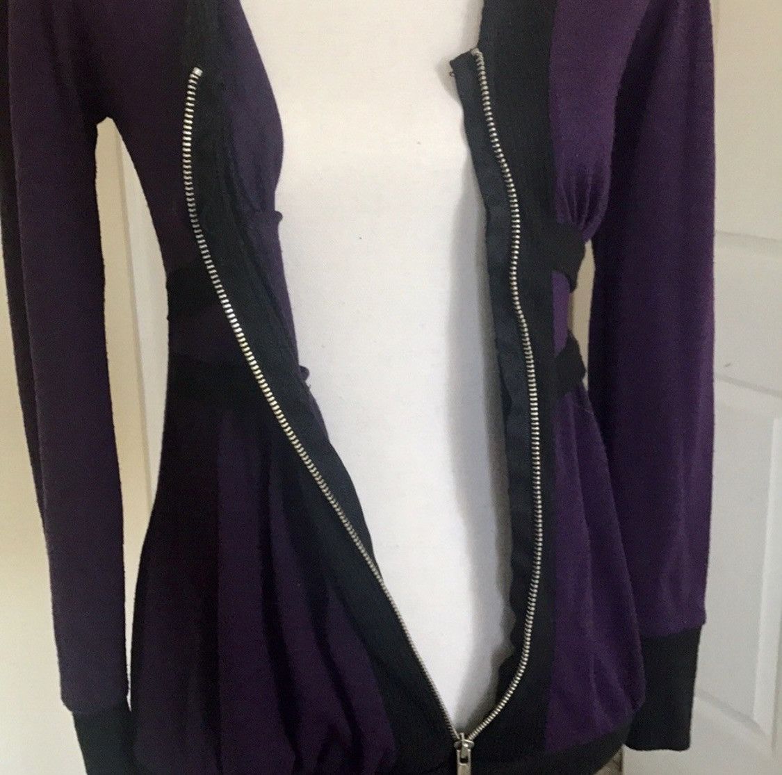 Vintage LVLX BLACK & PURPLE EMBROIDERED ZIP UP SWEATER TUNIC TOP Size M / US 6-8 / IT 42-44 - 7 Thumbnail