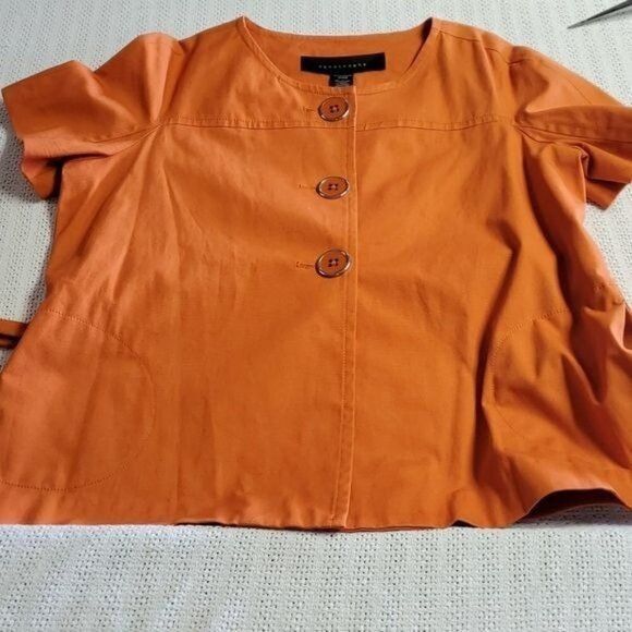Designer Apostrophe Spandex Orange Belted Full Button Sz. XL Lined Ja Size XL / US 12-14 / IT 48-50 - 2 Thumbnail