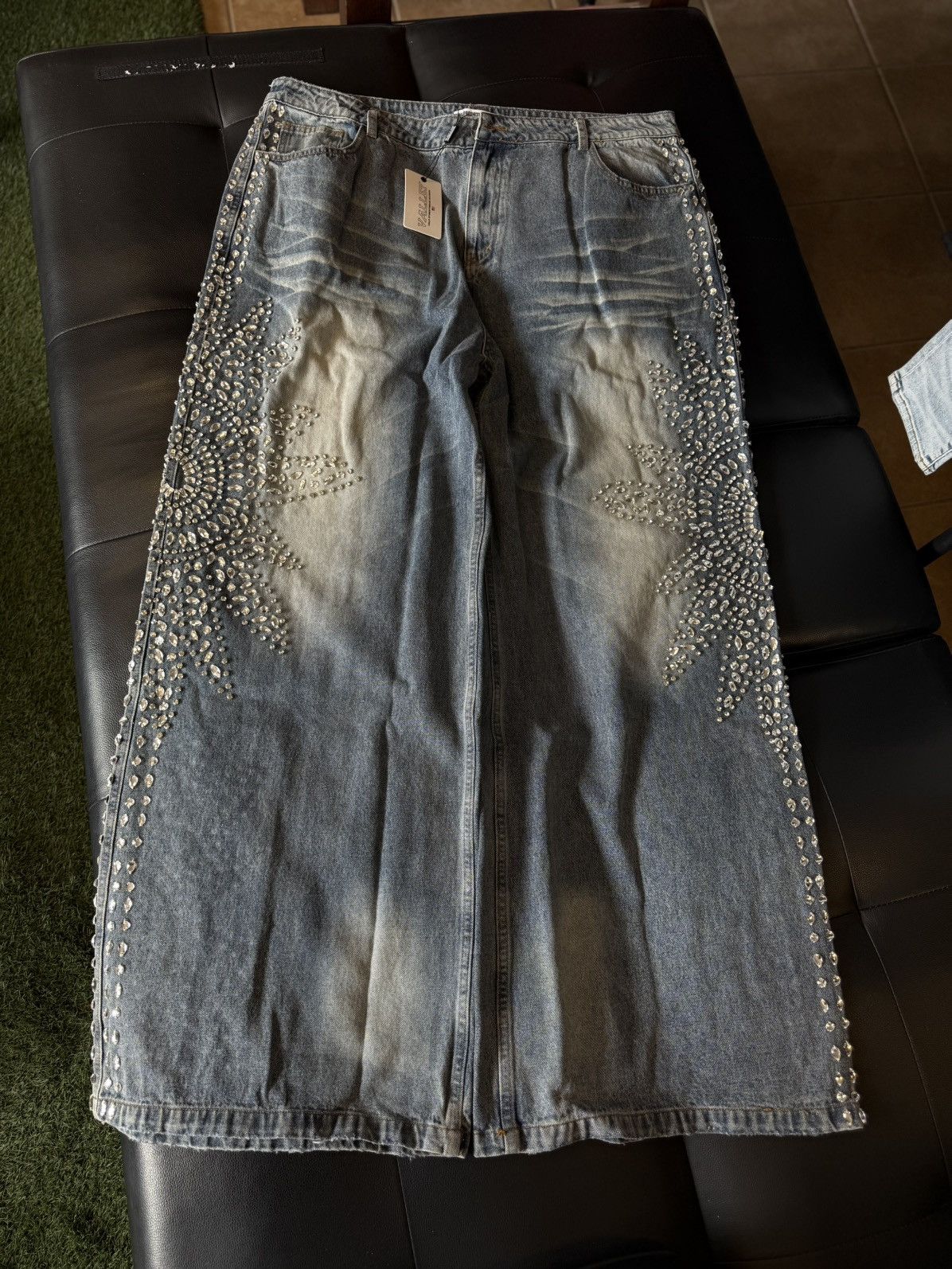 Vale Valley Stone Crystal Rhinestone Baggy Blue Jeans Size 38 Size US 38 / EU 54 - 5 Thumbnail