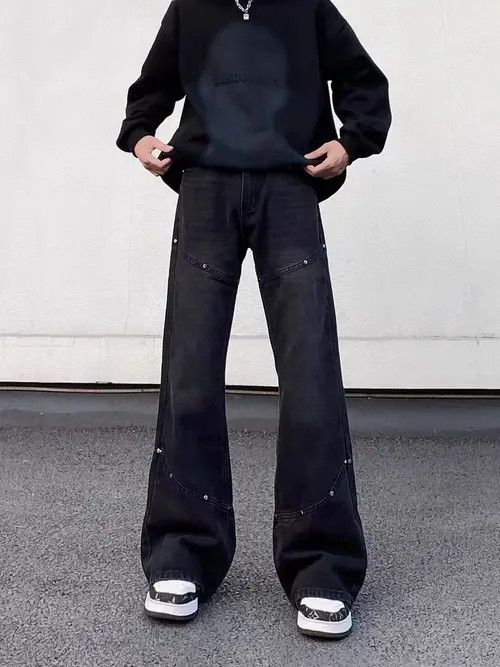 VIBE Street hip-hop spliced studded baggy micro jeans Size US 30 / EU 46 - 6 Thumbnail