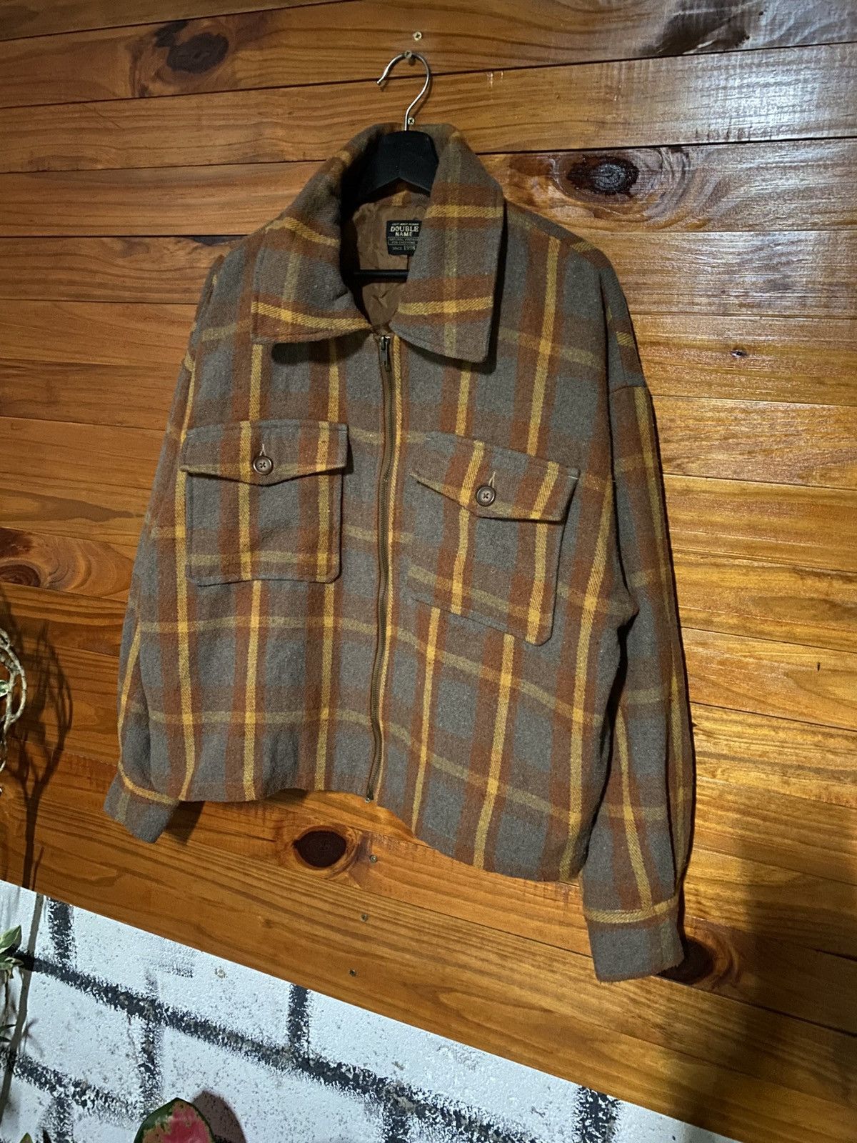 Japanese Brand Double Name 1990s Vintage Plaid Wool Blend Zip Jacket Brown Size L / US 10 / IT 46 - 4 Thumbnail