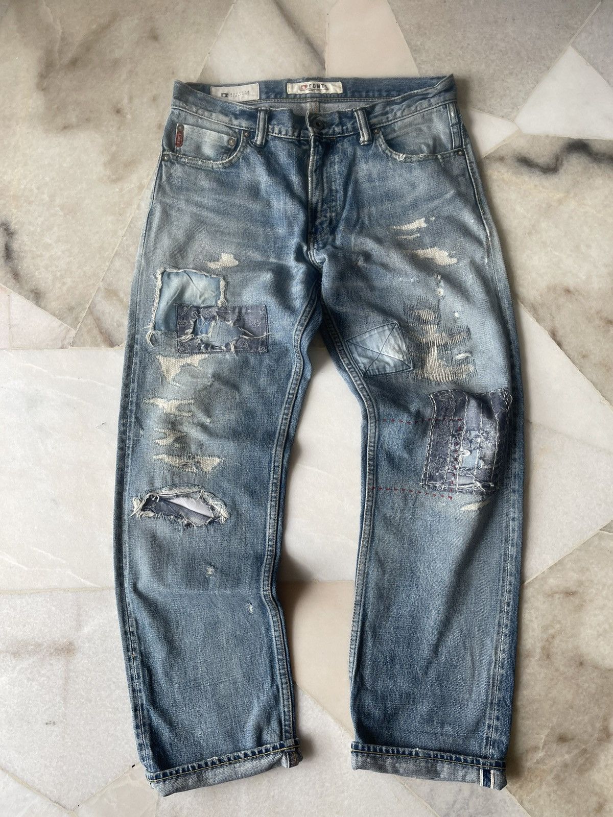 FDMTL 2021 FDMTL Sashiko Patch Denim Selveged Pants Size US 32 / EU 48 - 1 Thumbnail