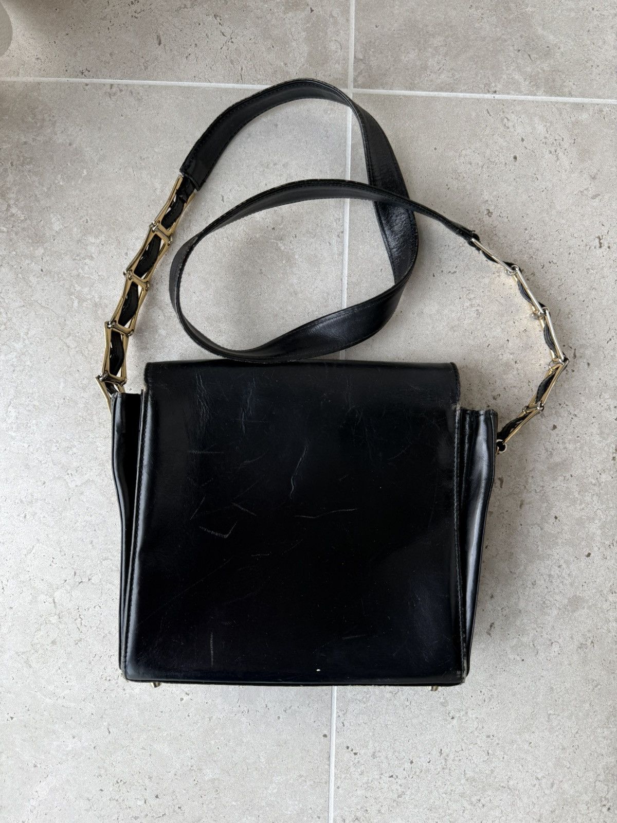 Versace Vintage Versace Black Leather Gold Shoulder Bag Size ONE SIZE - 2 Thumbnail