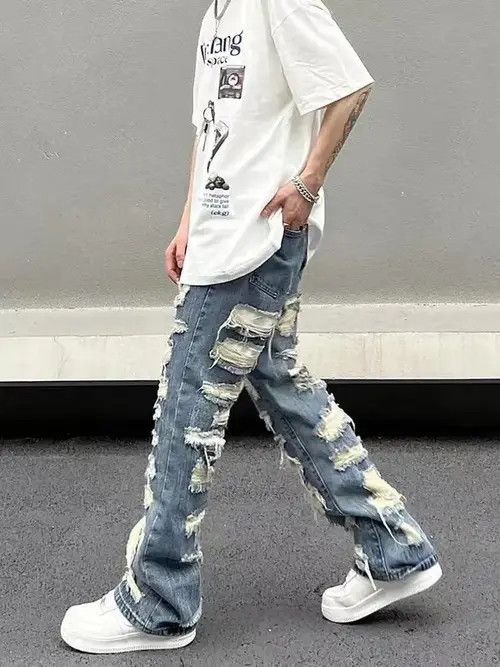 Japanese Brand × Jean Retro washed street ripped straight jeans Size US 32 / EU 48 - 3 Thumbnail
