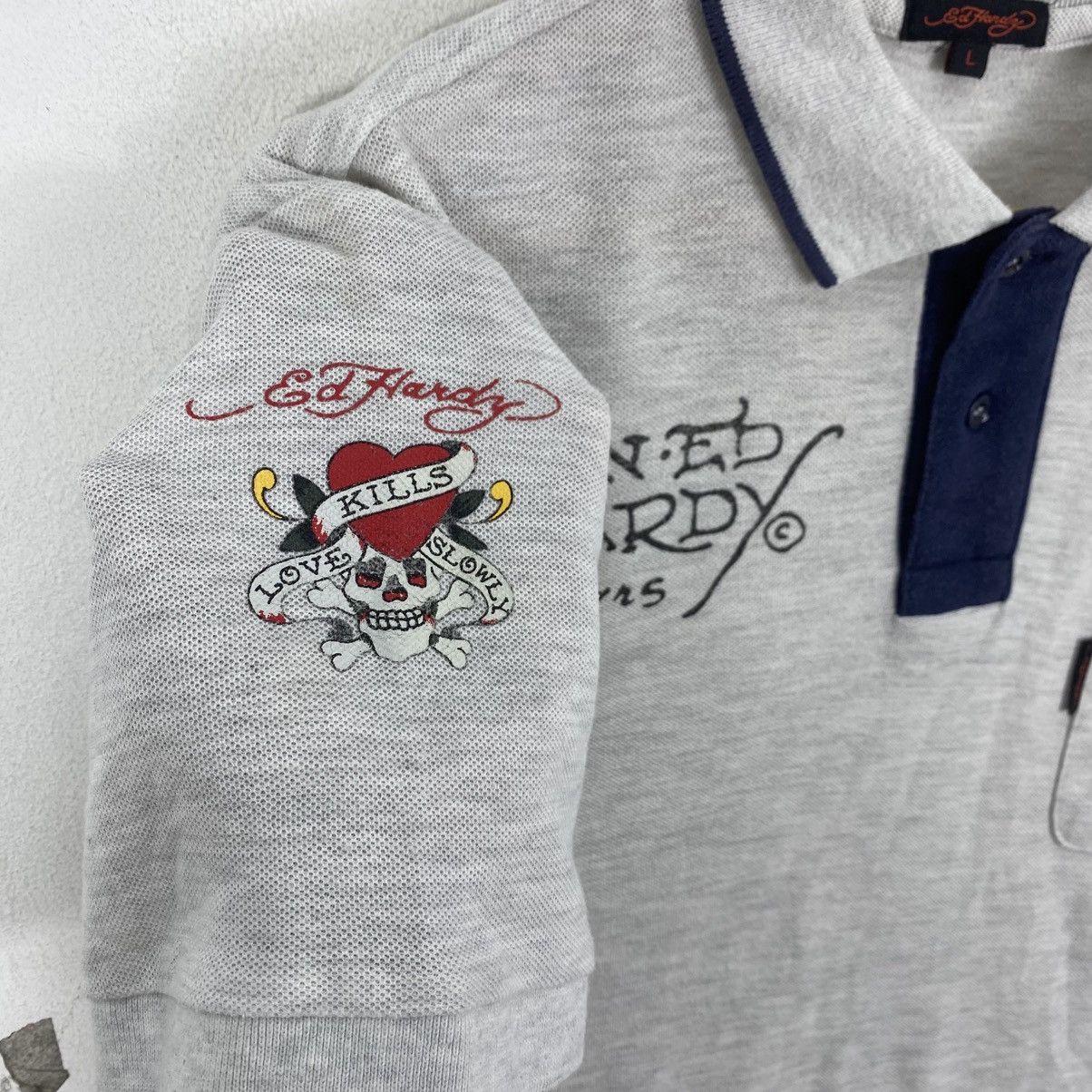 Ed Hardy Ed Hardy Vintage Y2K Love Kills Slowly Polo Grey Size L Size US L / EU 52-54 / 3 - 6 Thumbnail