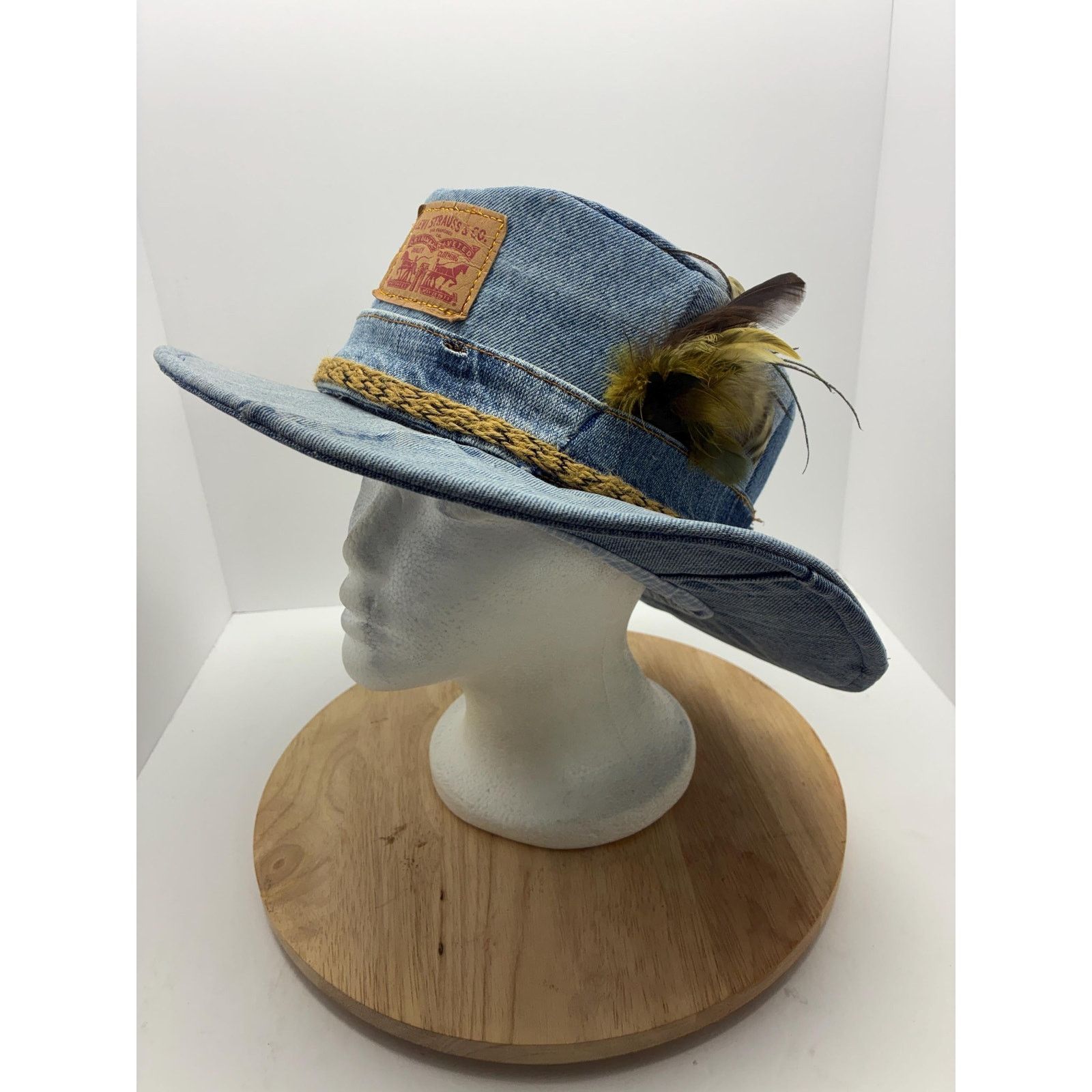 Other Handmade Upcycled Levi's Denim Bucket Hat – Pheasant Feather Size ONE SIZE - 2 Thumbnail