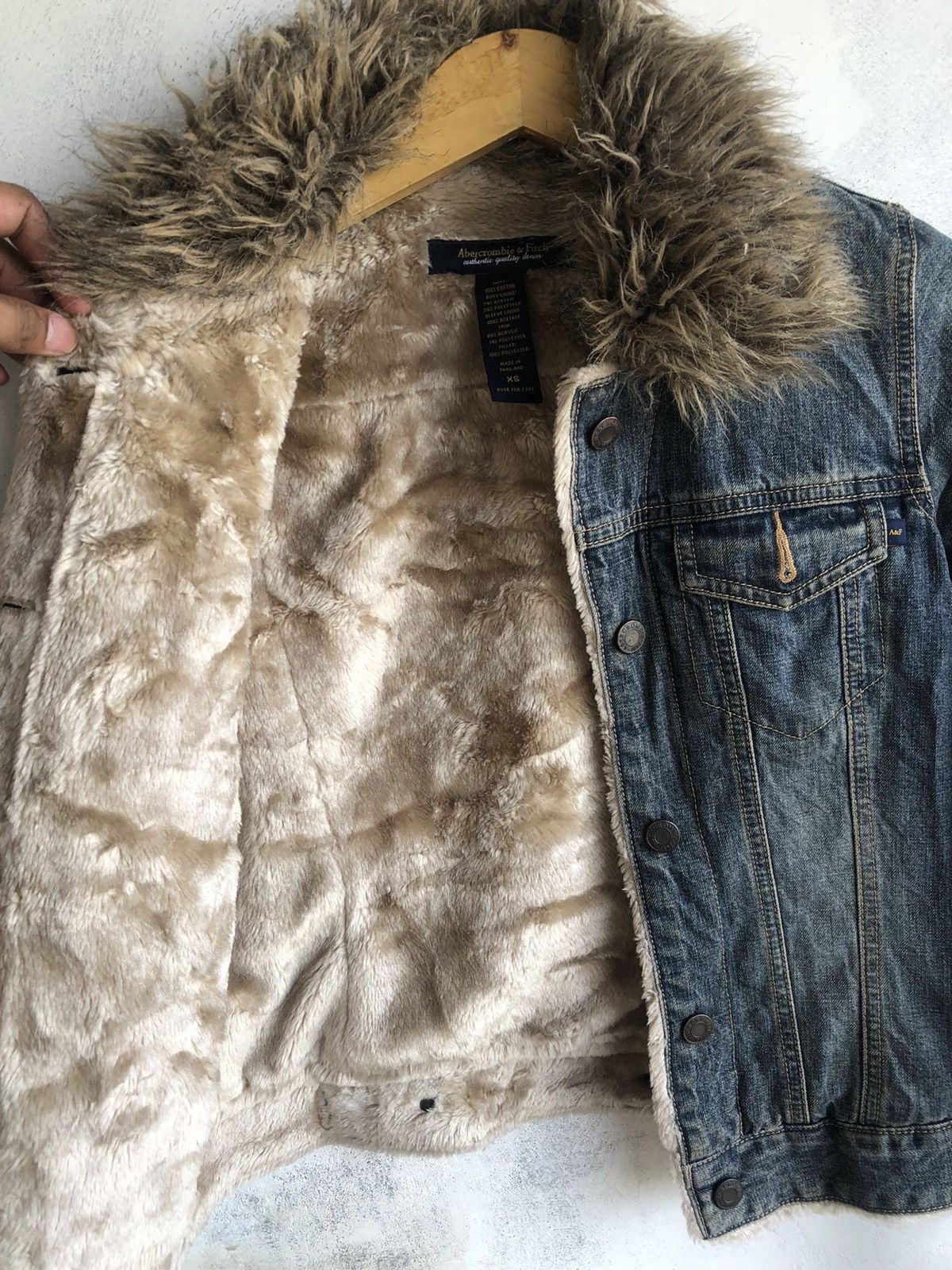 Abercrombie & Fitch Denim Fur Jacket Rock Punk Number Nine Style Size US XS / EU 42 / 0 - 6 Thumbnail