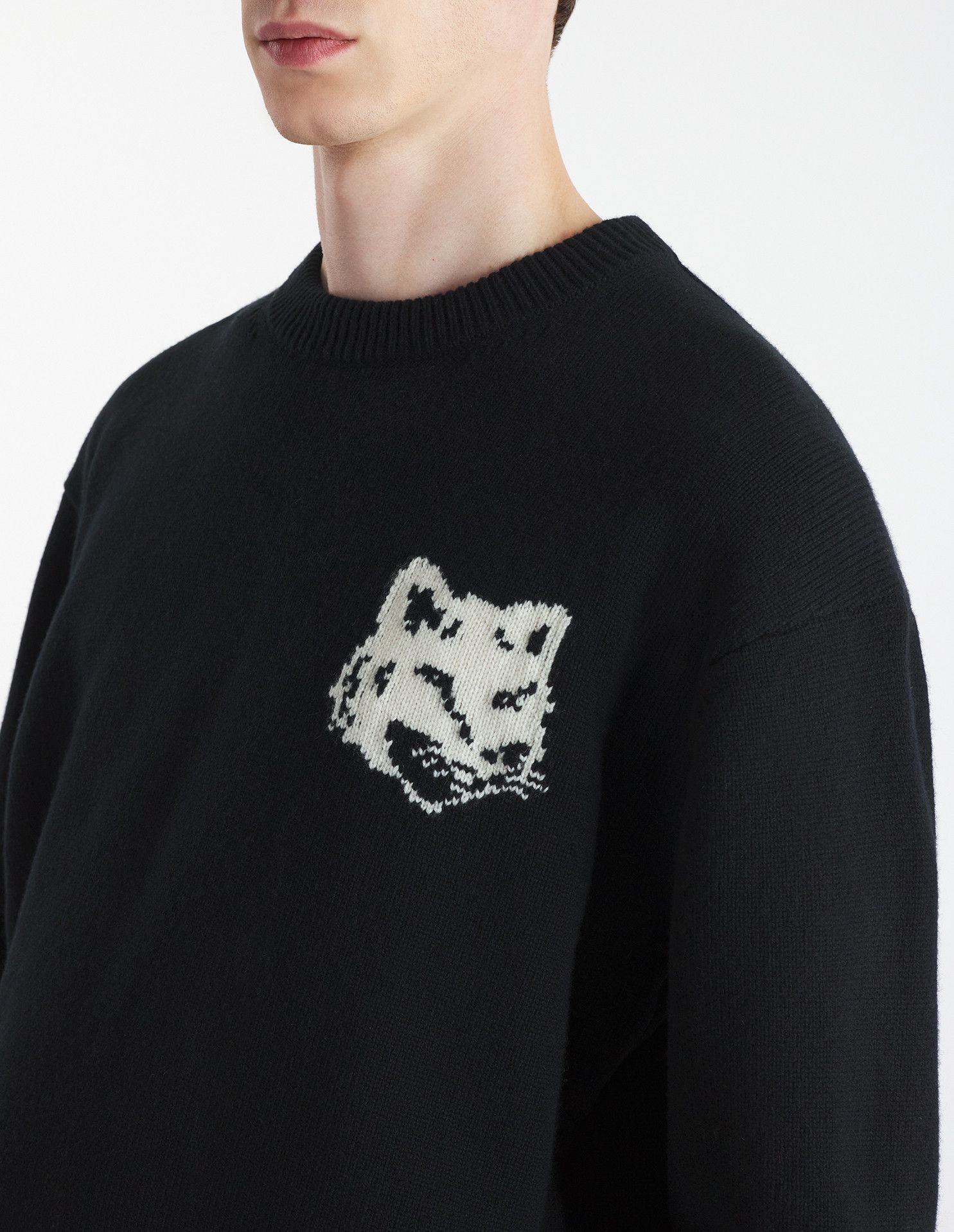 Maison Kitsune o1s22i1n1124 Fox Head Wool Sweater in Black Size US L / EU 52-54 / 3 - 4 Thumbnail