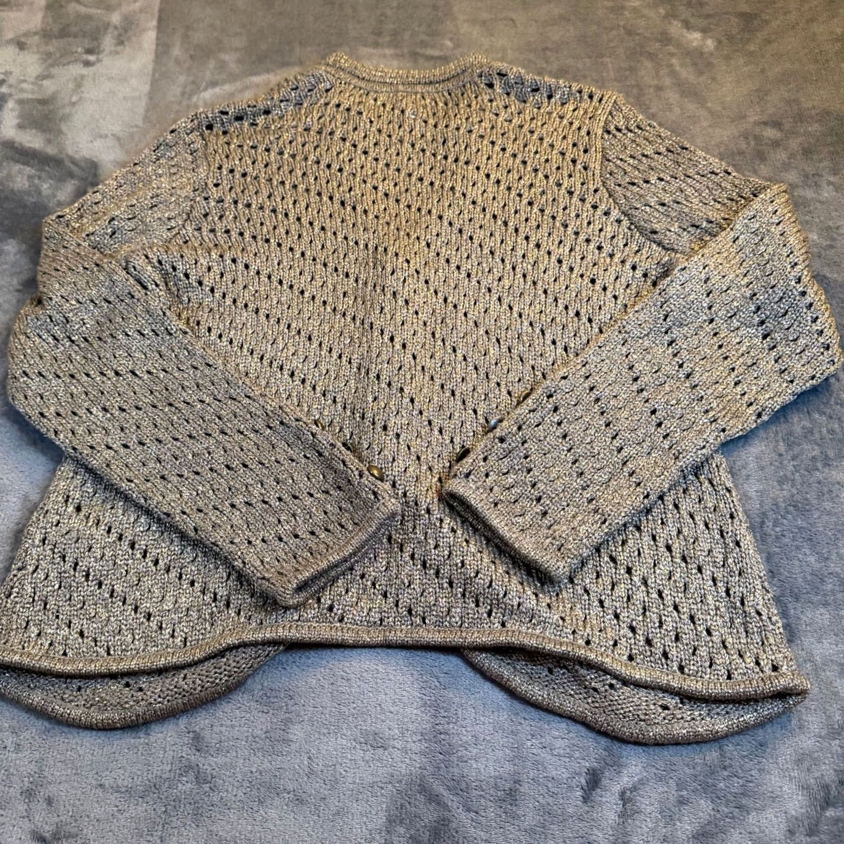 Vintage Chicos Metallic Knit Cardigan Sweater Silver Button Front Women Size 2 Cardigan Open-Knit Lightweight All Seasons Women Mens Girls Size XS / US 0-2 / IT 36-38 - 5 Thumbnail