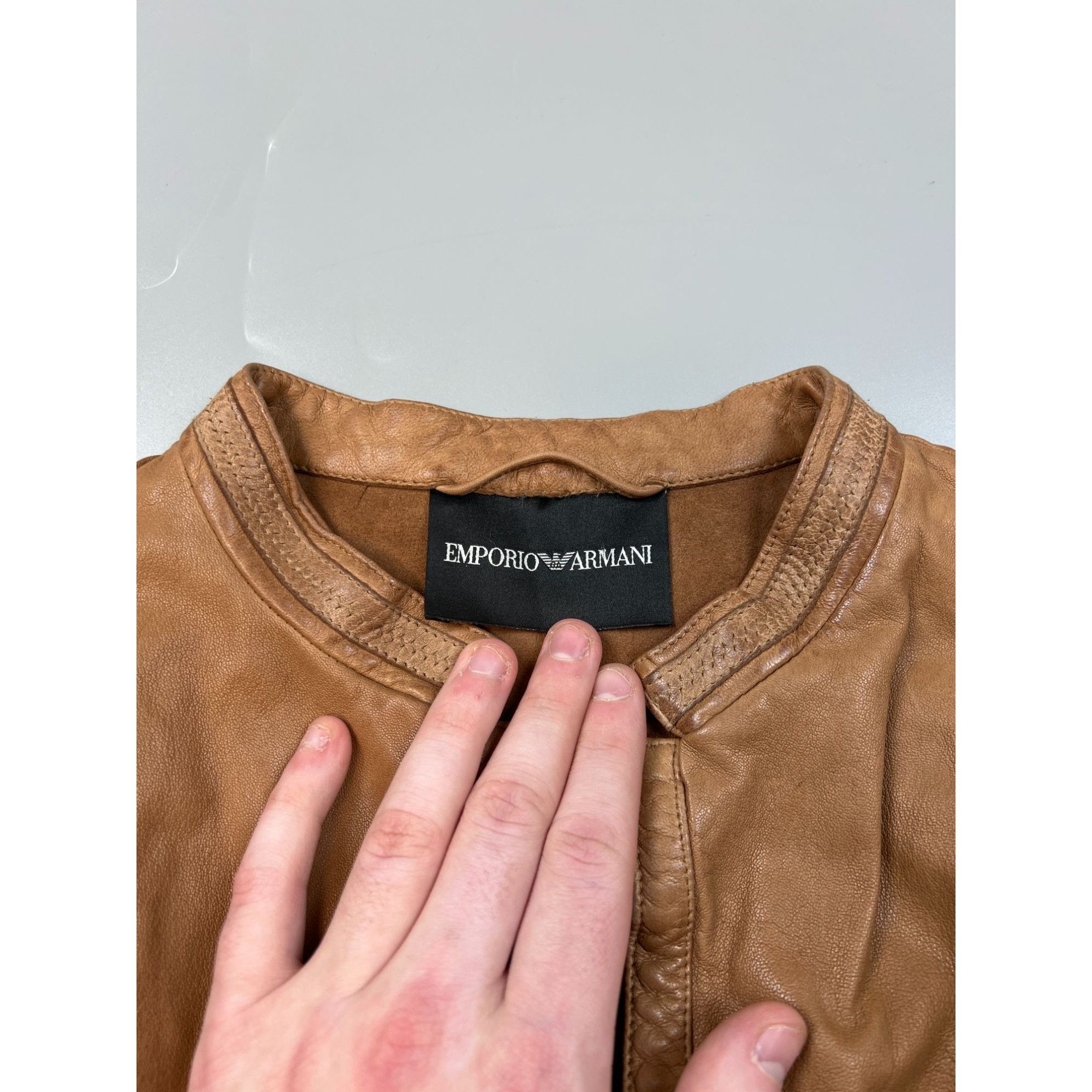 Emporio Armani Emporio Armani Shortened Collarless Leather Jacket (Y0685) Size M / US 6-8 / IT 42-44 - 6 Thumbnail