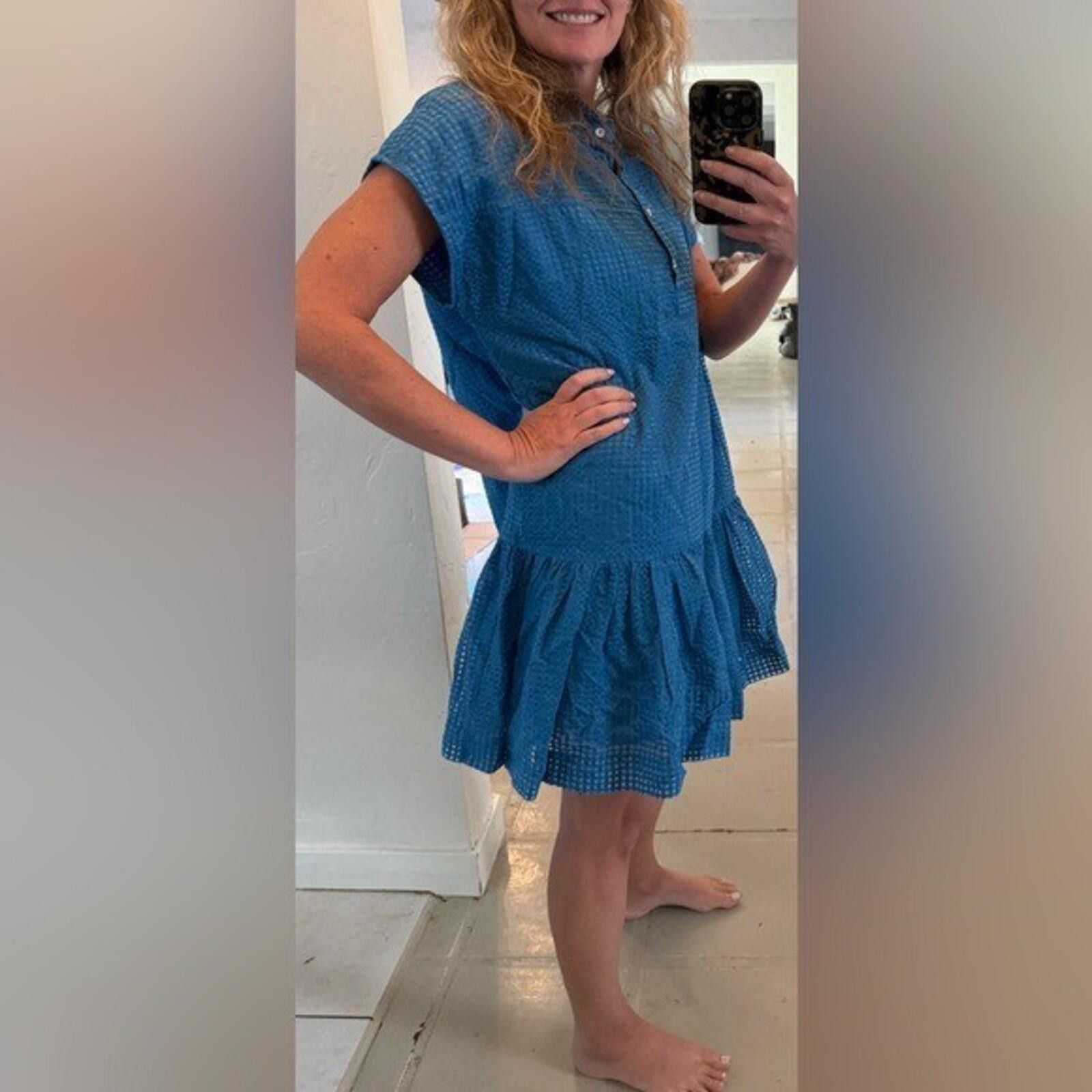 Oliphant Tuckernuck Oliphant Delray Blue Mini Dress Textured Ruffle L Size L / US 10 / IT 46 - 4 Thumbnail