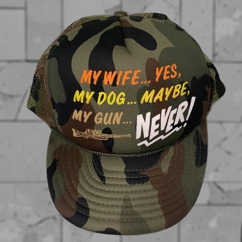 Vintage Cobra Cap Camouflage Adjustable Hat Mens Snapback "My Wife Yes My Dog Maybe My Gun Never" Size ONE SIZE - 1 Thumbnail