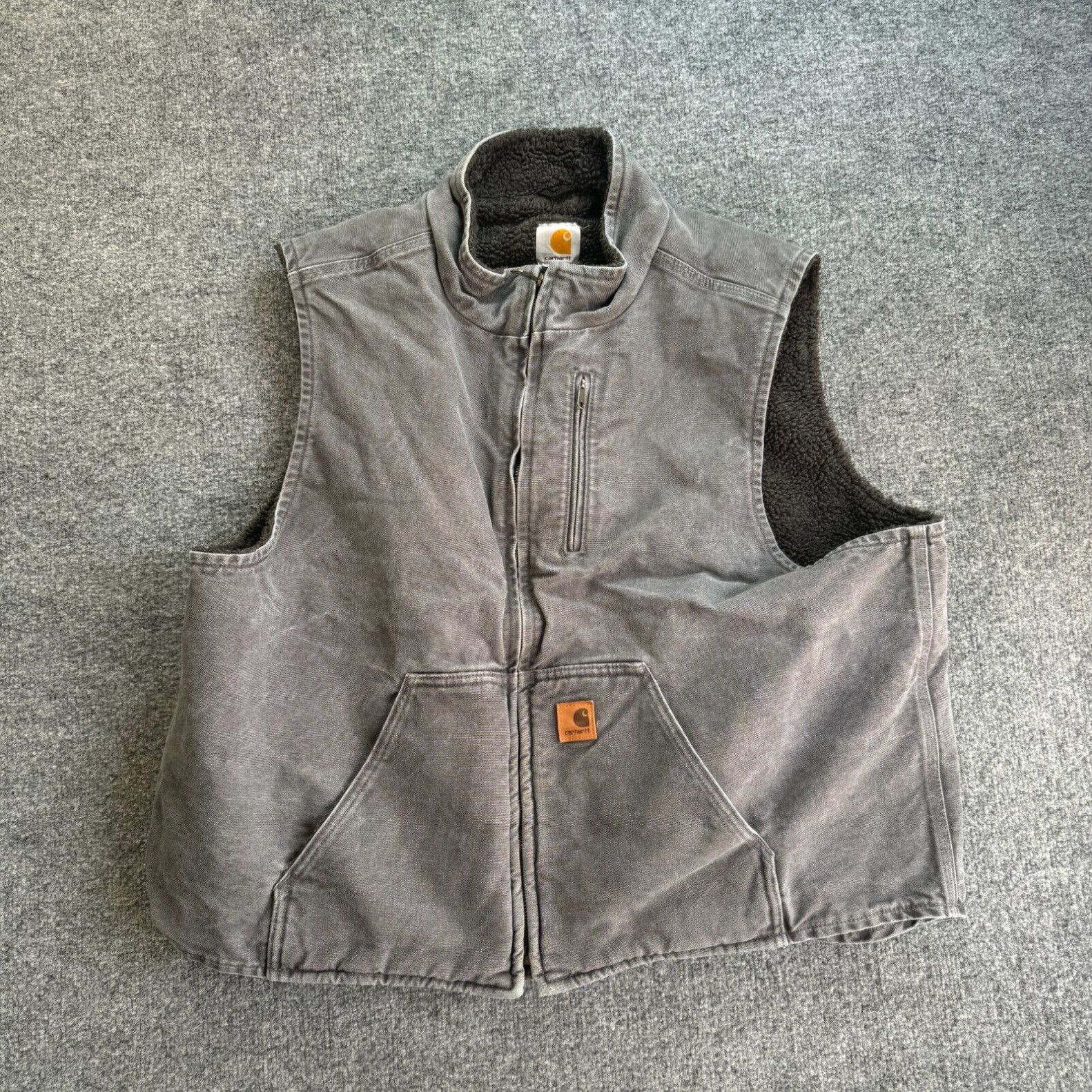 Carhartt Vintage Carhartt Vest Brown V33 GVL Sherpa Lined Canvas Workwear Men s 2XL Gray Grailed