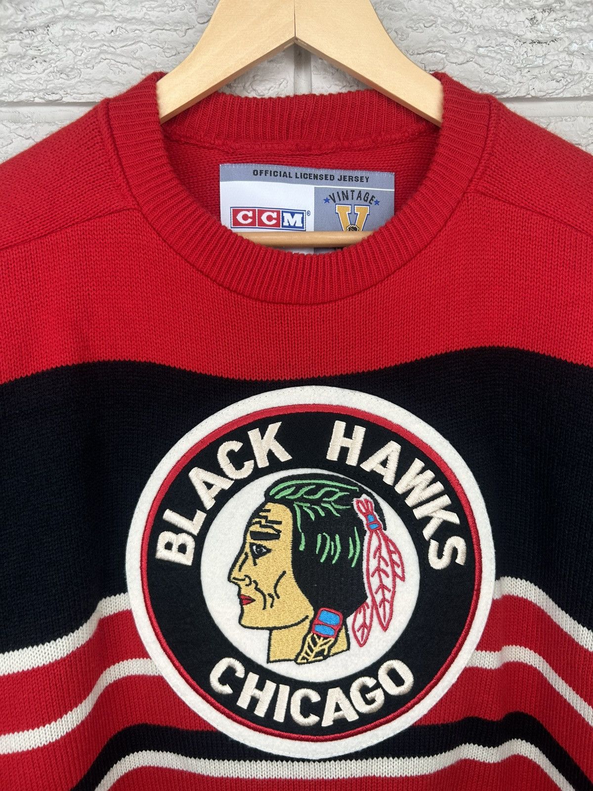 Ccm Vintage CCM Chicago Blackhawks Heritage Knit Jersey Size US L / EU 52-54 / 3 - 2 Thumbnail