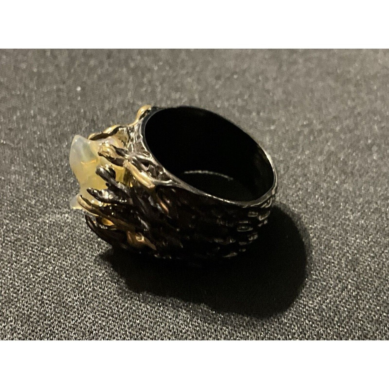 Other 925 Rhodium & Gold, Black Plated Gothic Opal Stone Size 7.5 Size ONE SIZE - 3 Thumbnail
