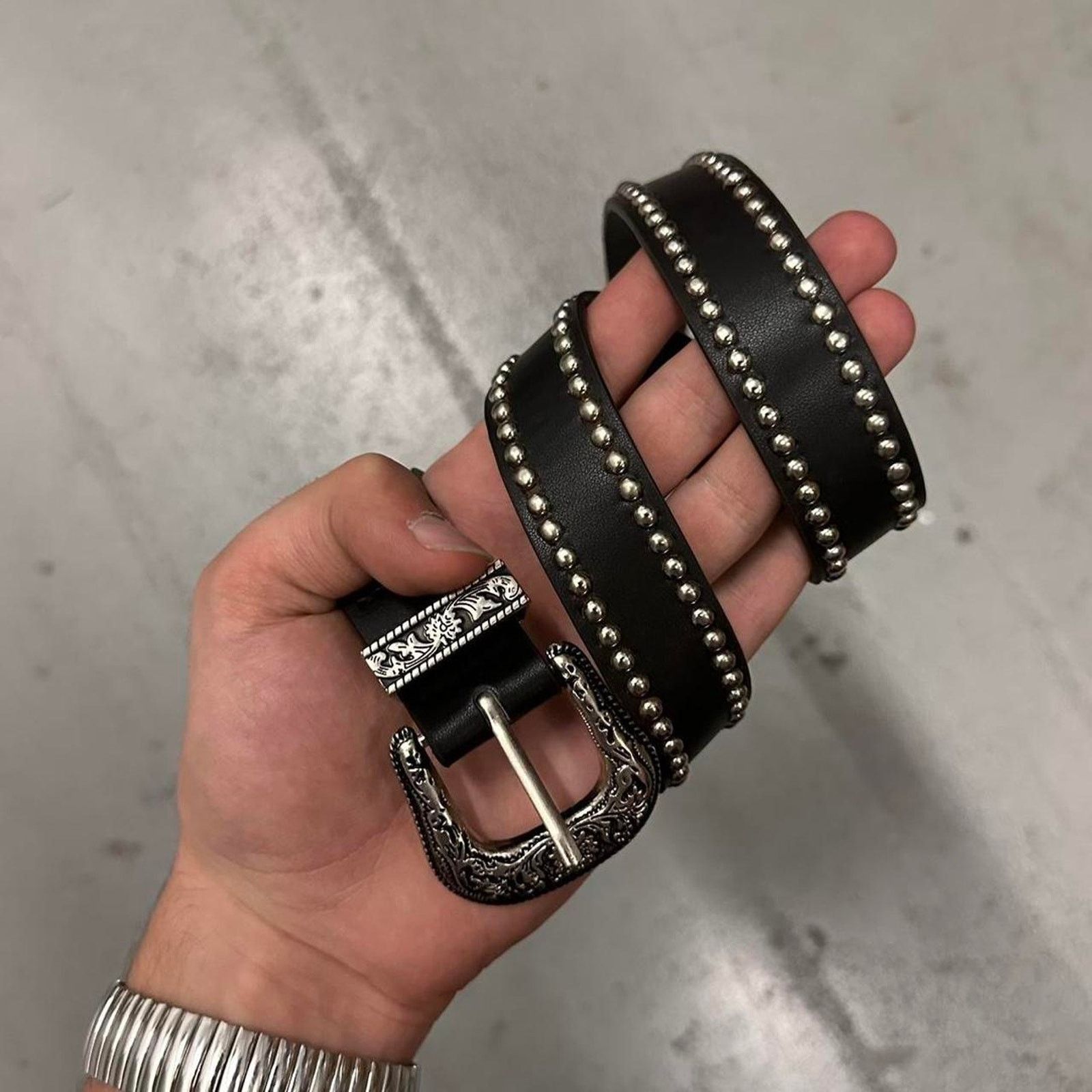 Other Black studded western style belt WMNS Size 32 - 2 Thumbnail