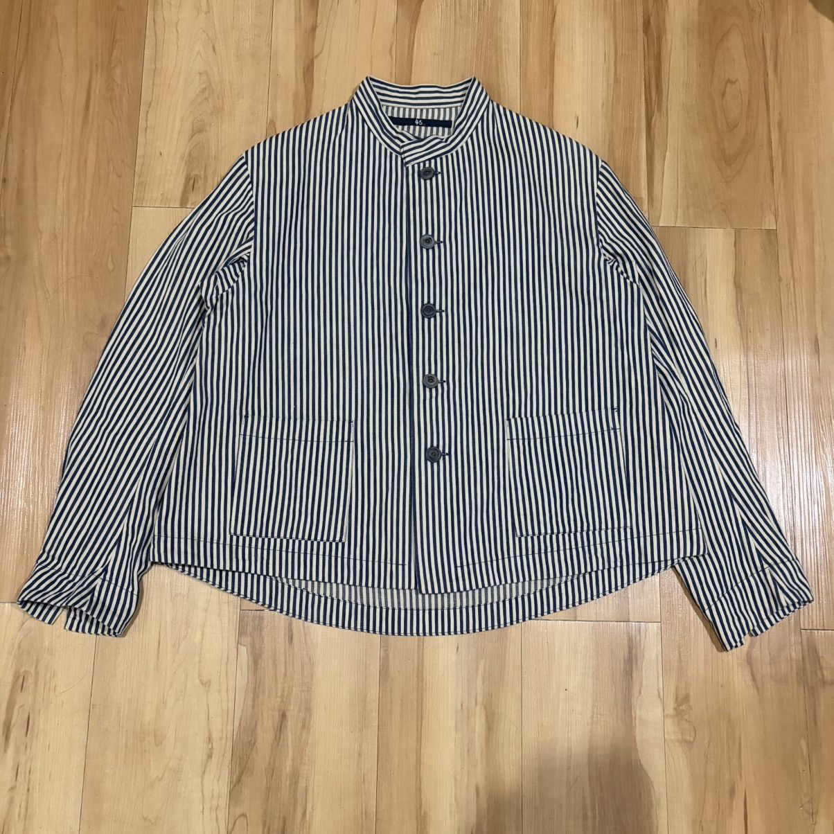 45rpm hickory stripe stand collar shirt jacket