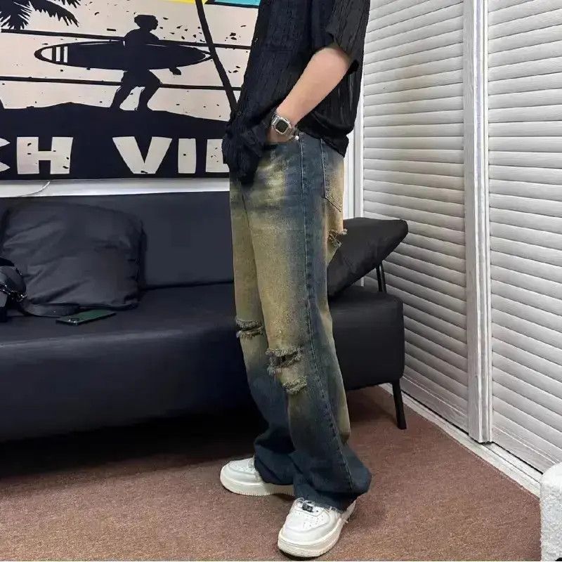 Japanese Brand Retro straight washed distressed jeans Size US 32 / EU 48 - 3 Thumbnail