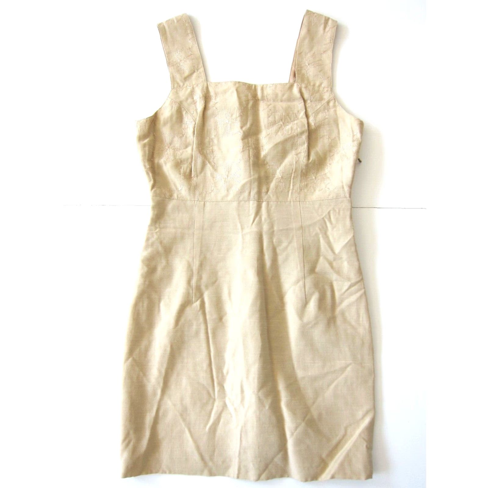 Express VINTAGE Expresso Brown Beige Rayon Embroidered Short Sheath Tank Sun Dress S-M Size 32" / US 10 / IT 46 - 2 Thumbnail